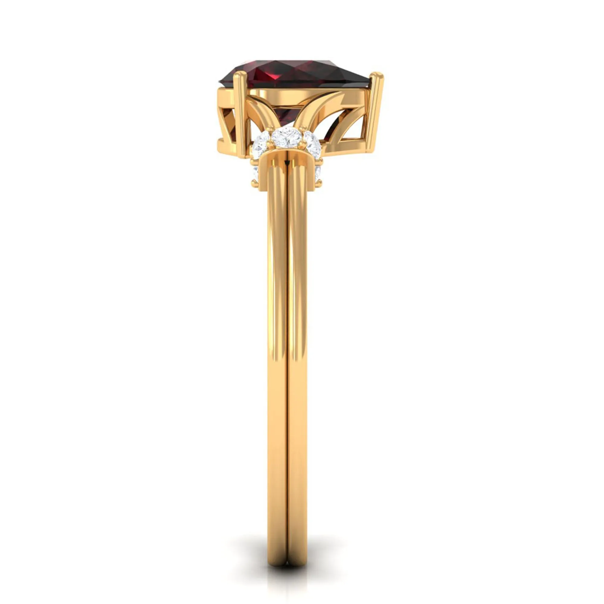 Pear Shape Garnet Solitaire Split Shank Ring with Diamond