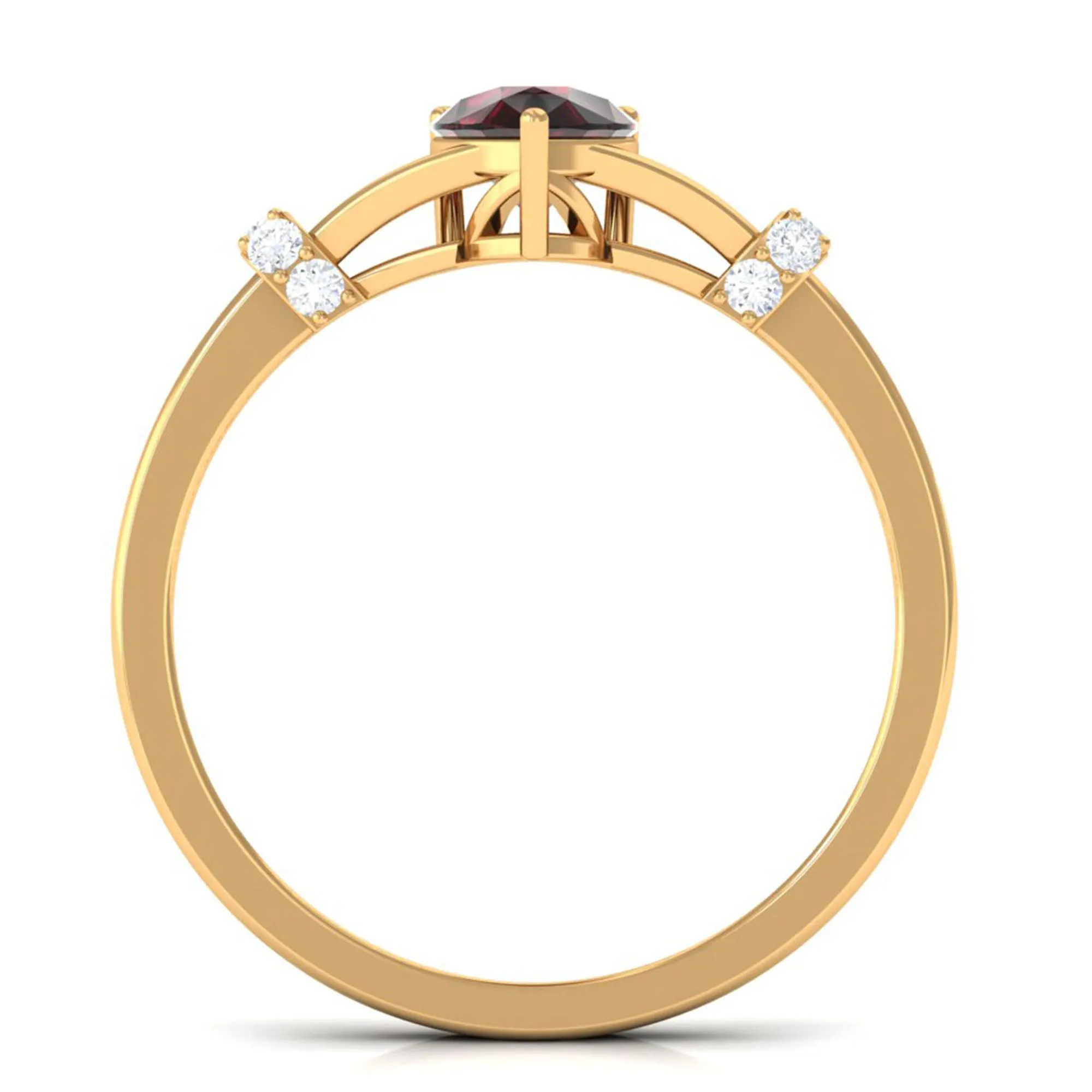 Pear Shape Garnet Solitaire Split Shank Ring with Diamond
