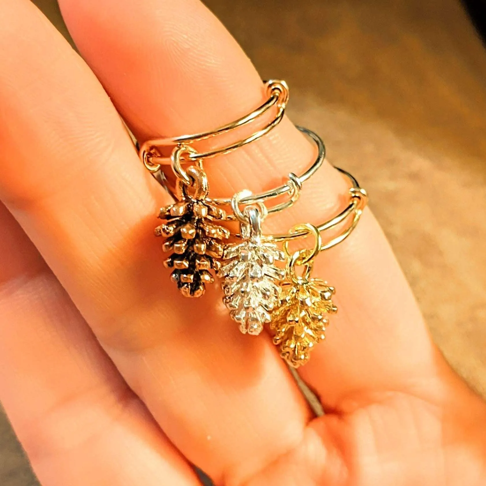 Pine Cone Expandable Charm Ring