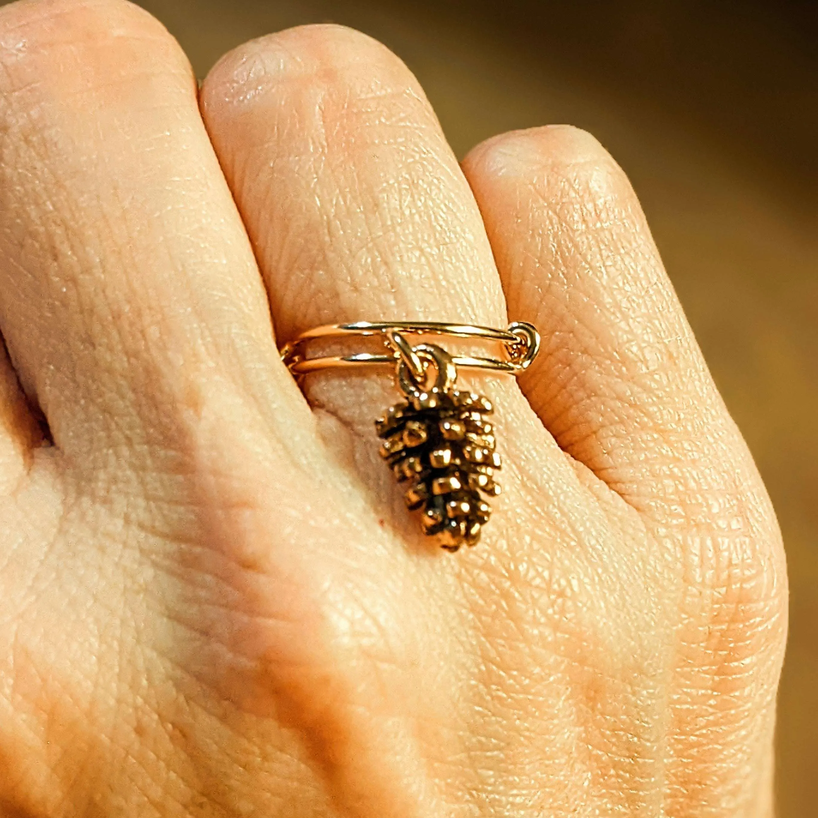 Pine Cone Expandable Charm Ring