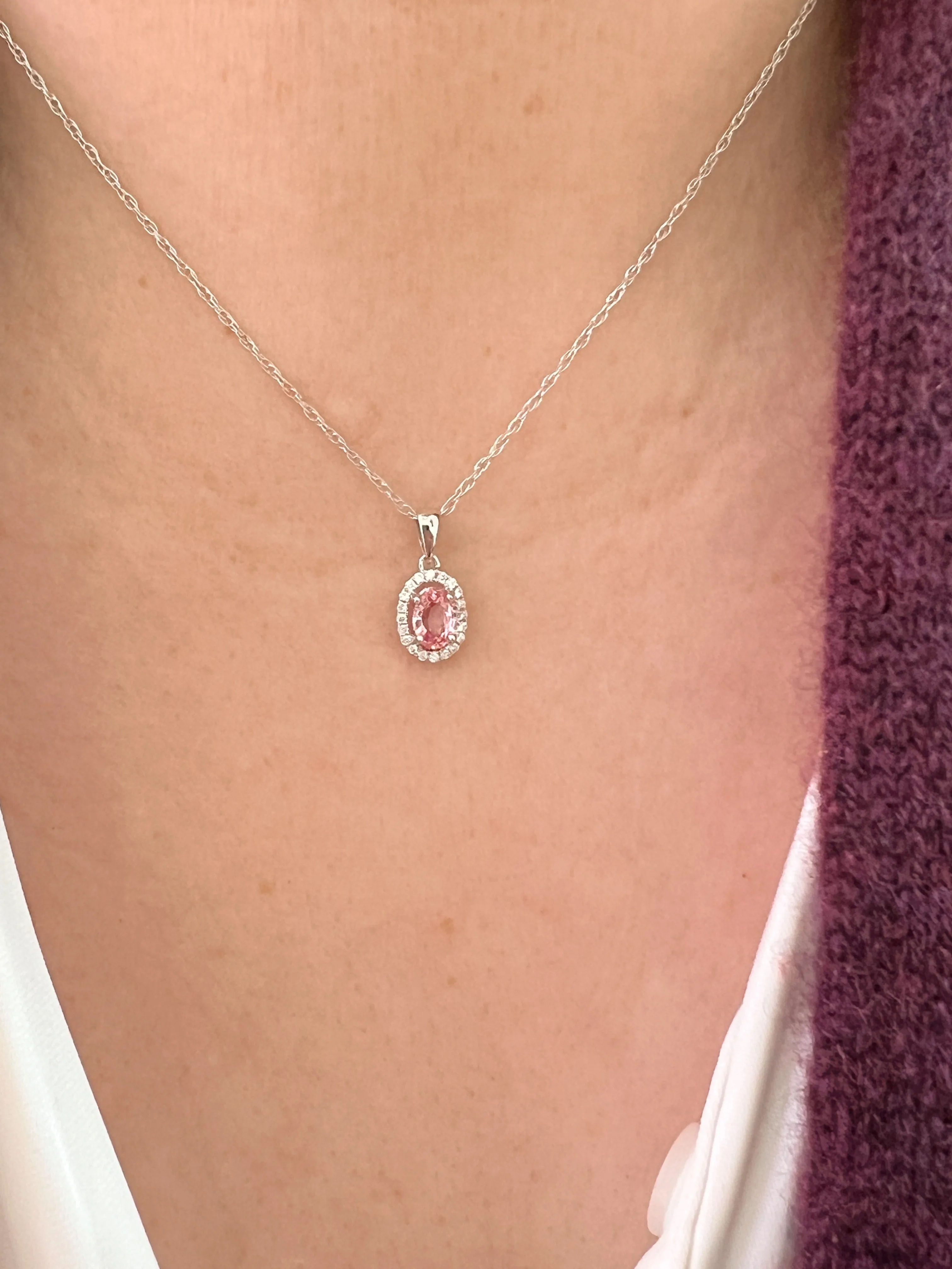 Pink Sapphire & Diamond Pave White Gold Pendant