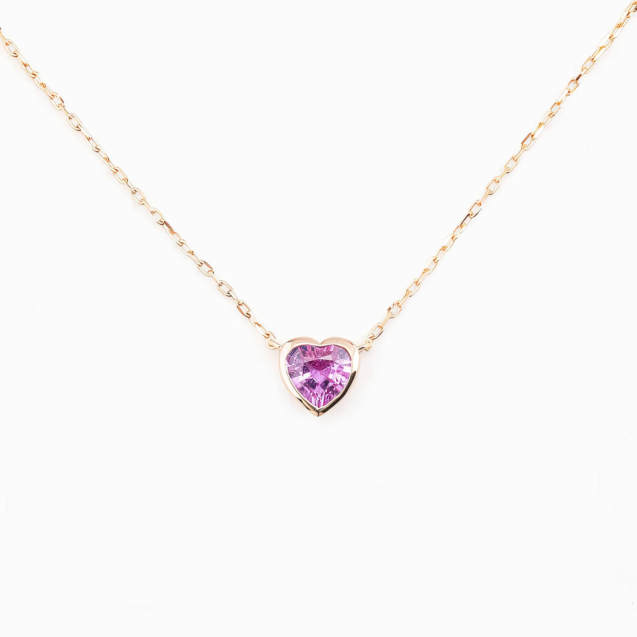 Pink Sapphire Heart Necklace 14k Gold