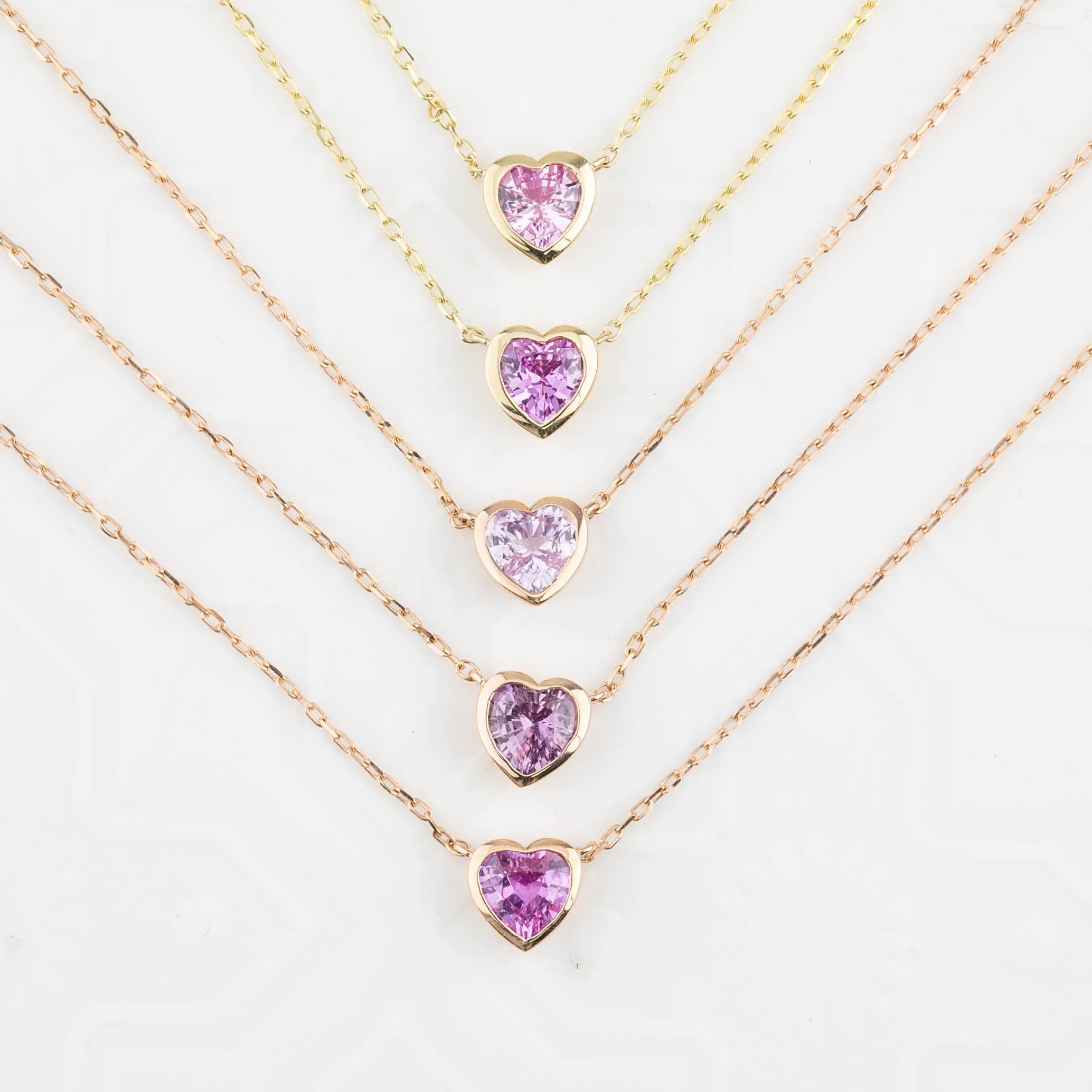 Pink Sapphire Heart Necklace 14k Gold