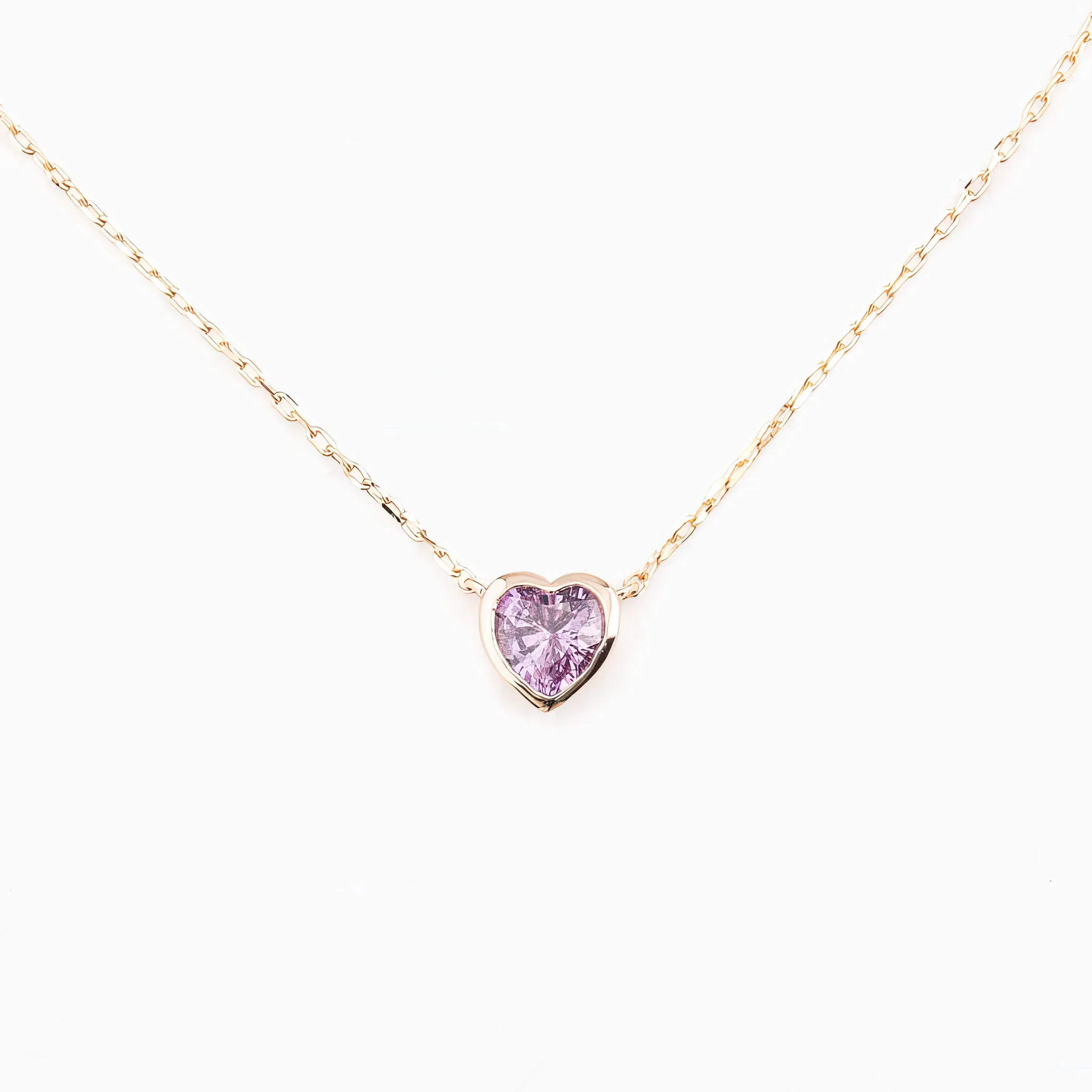 Pink Sapphire Heart Necklace 14k Gold