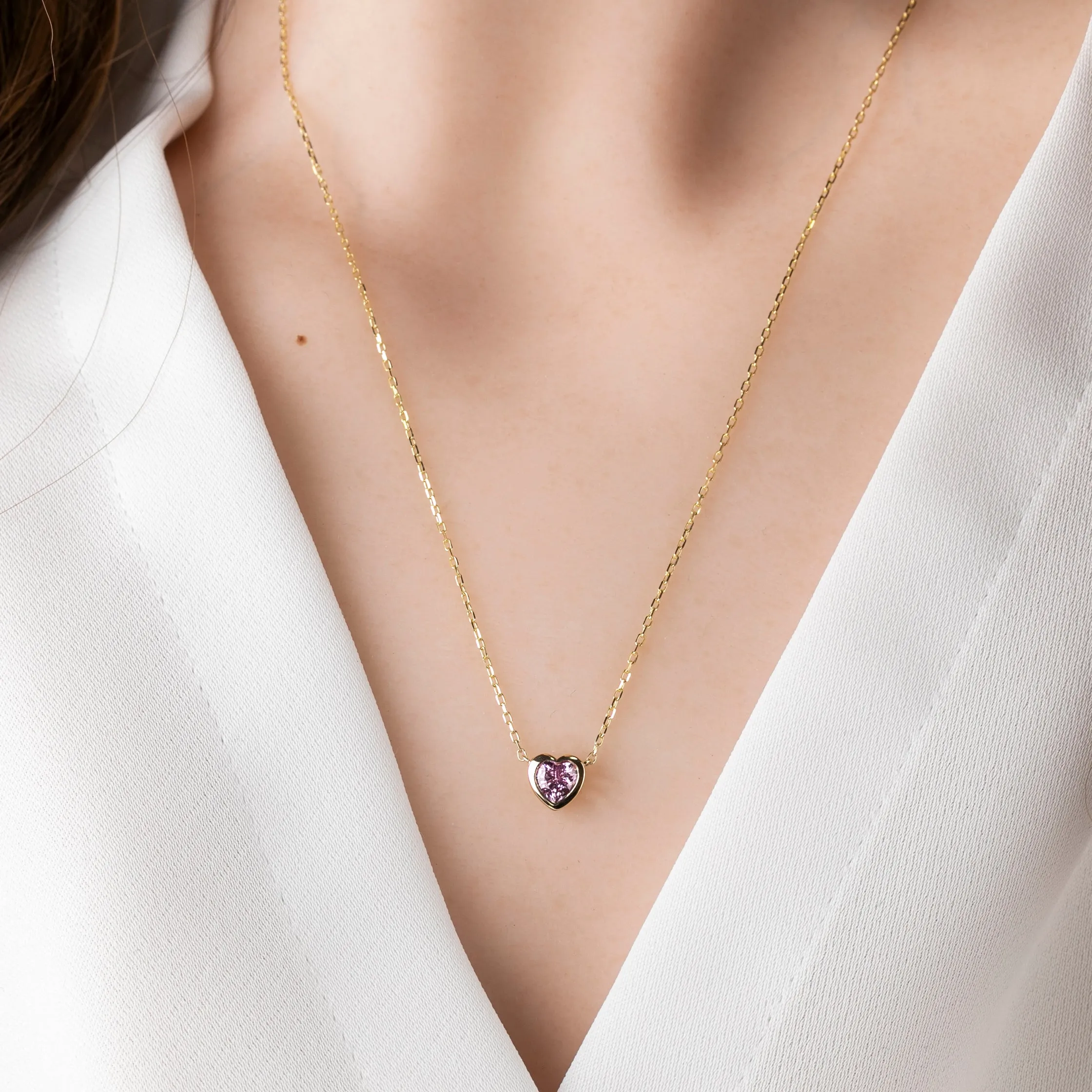 Pink Sapphire Heart Necklace 14k Gold