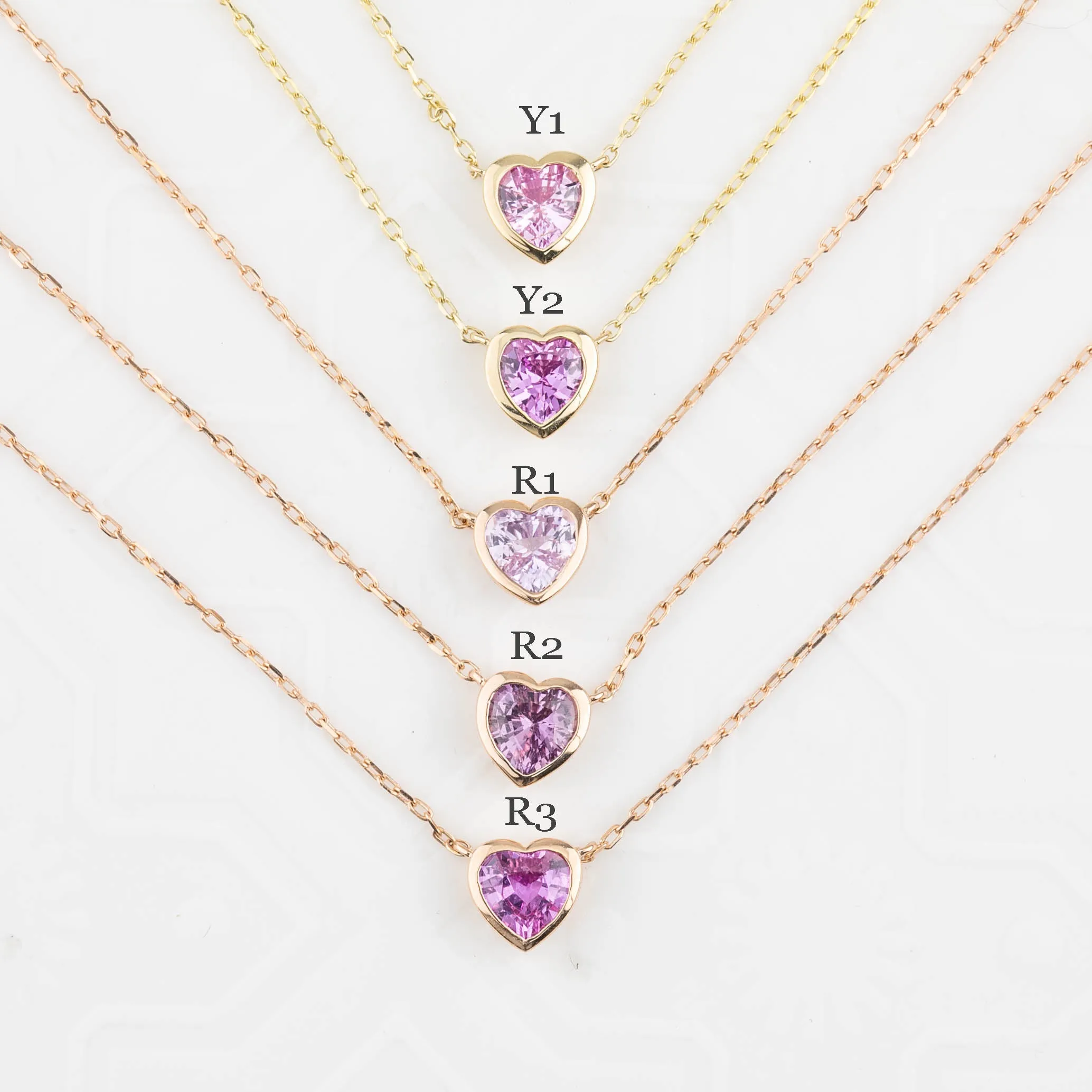 Pink Sapphire Heart Necklace 14k Gold