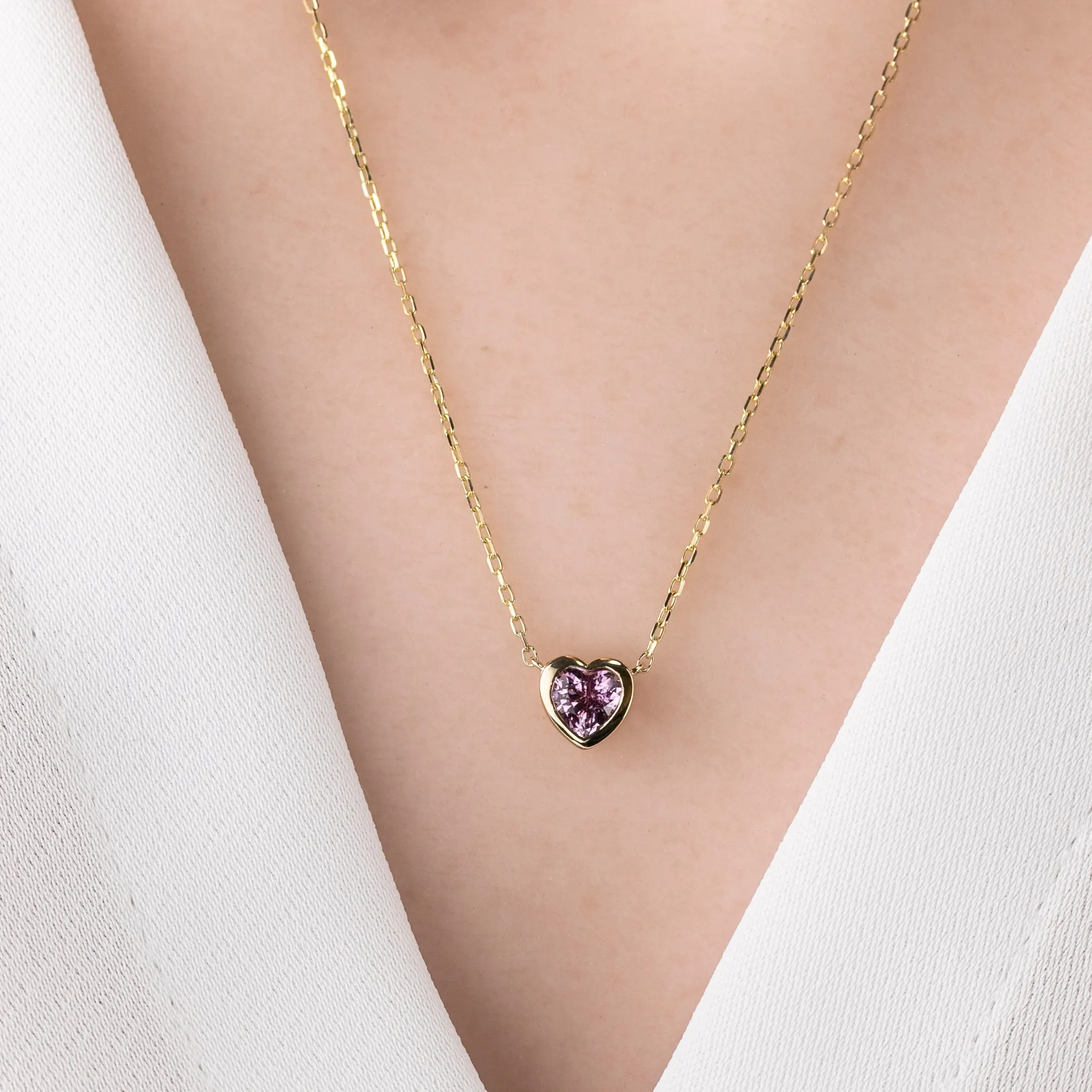 Pink Sapphire Heart Necklace 14k Gold