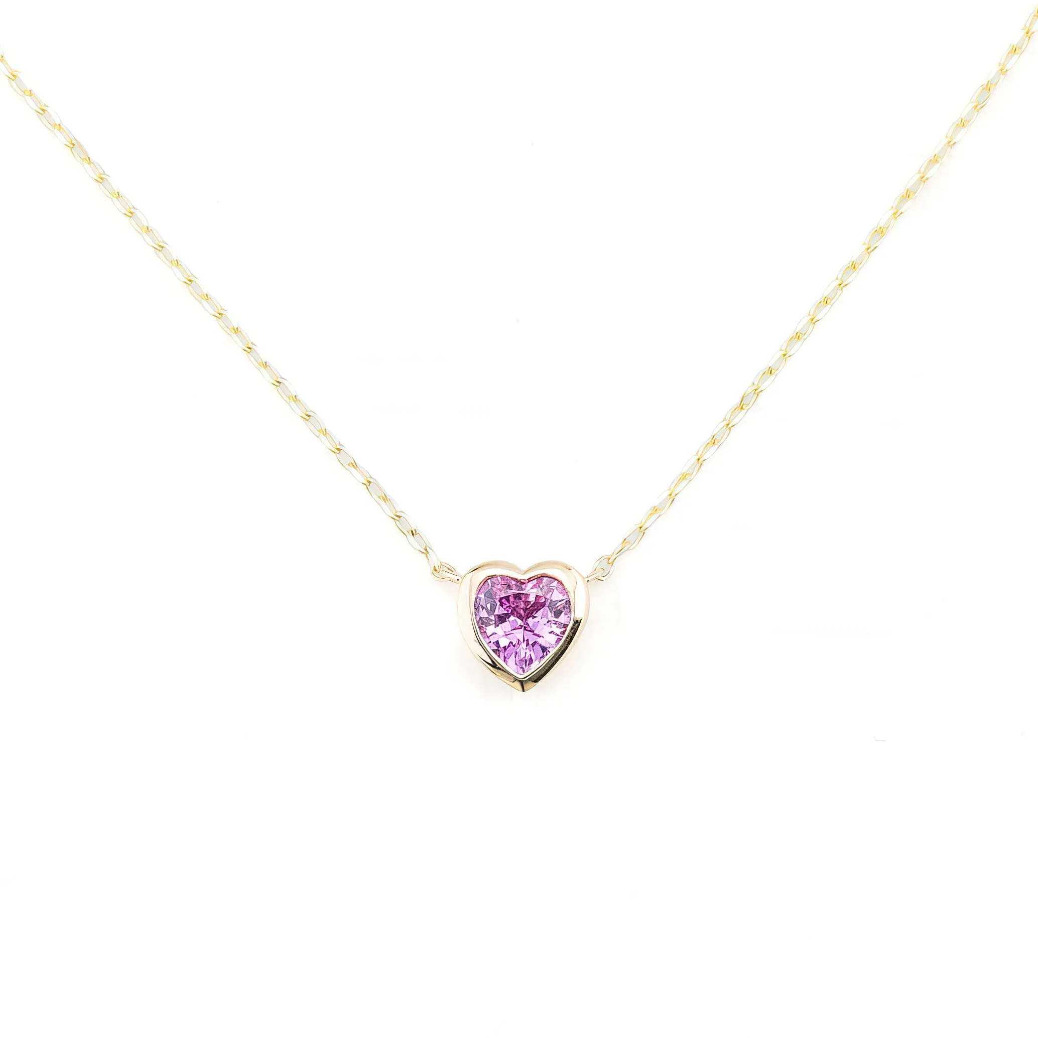 Pink Sapphire Heart Necklace 14k Gold