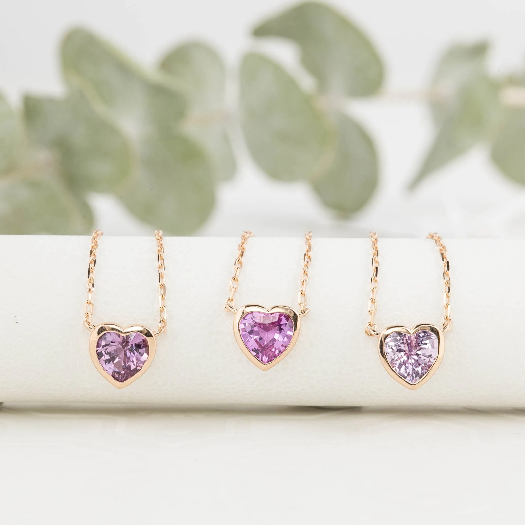 Pink Sapphire Heart Necklace 14k Gold