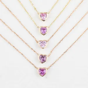 Pink Sapphire Heart Necklace 14k Gold