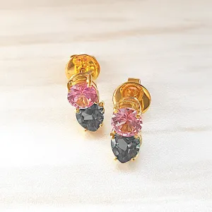 Pink Topaz with Blue Topaz Heart Separates Earrings