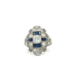 Platinum Antique Diamond and Sapphire Ring at Regard Jewelry in Austin, Texas