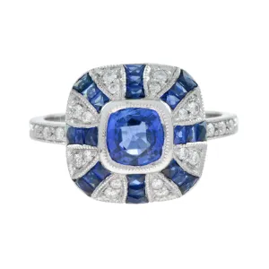 Platinum Diamond and Sapphire Cocktail Ring