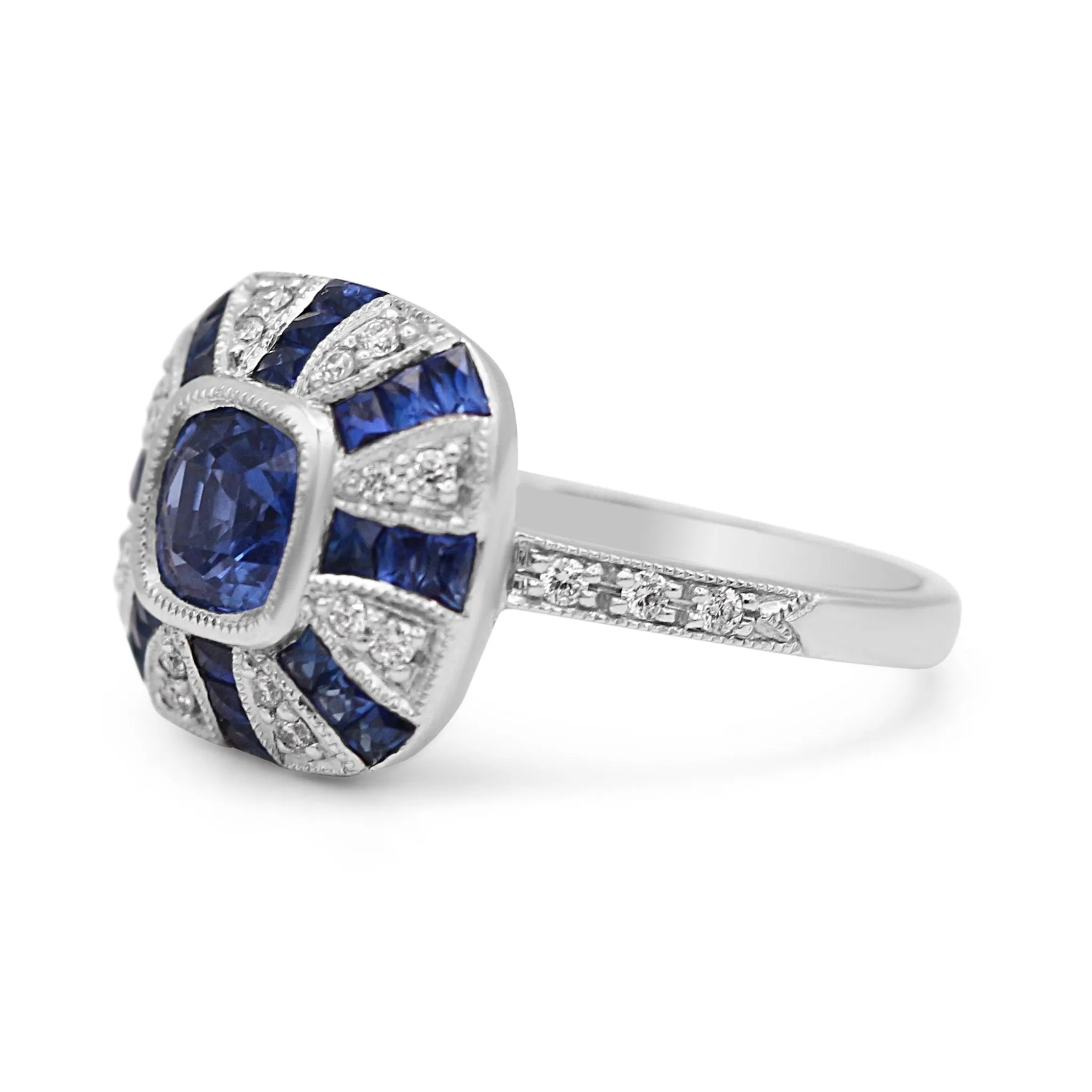 Platinum Diamond and Sapphire Cocktail Ring