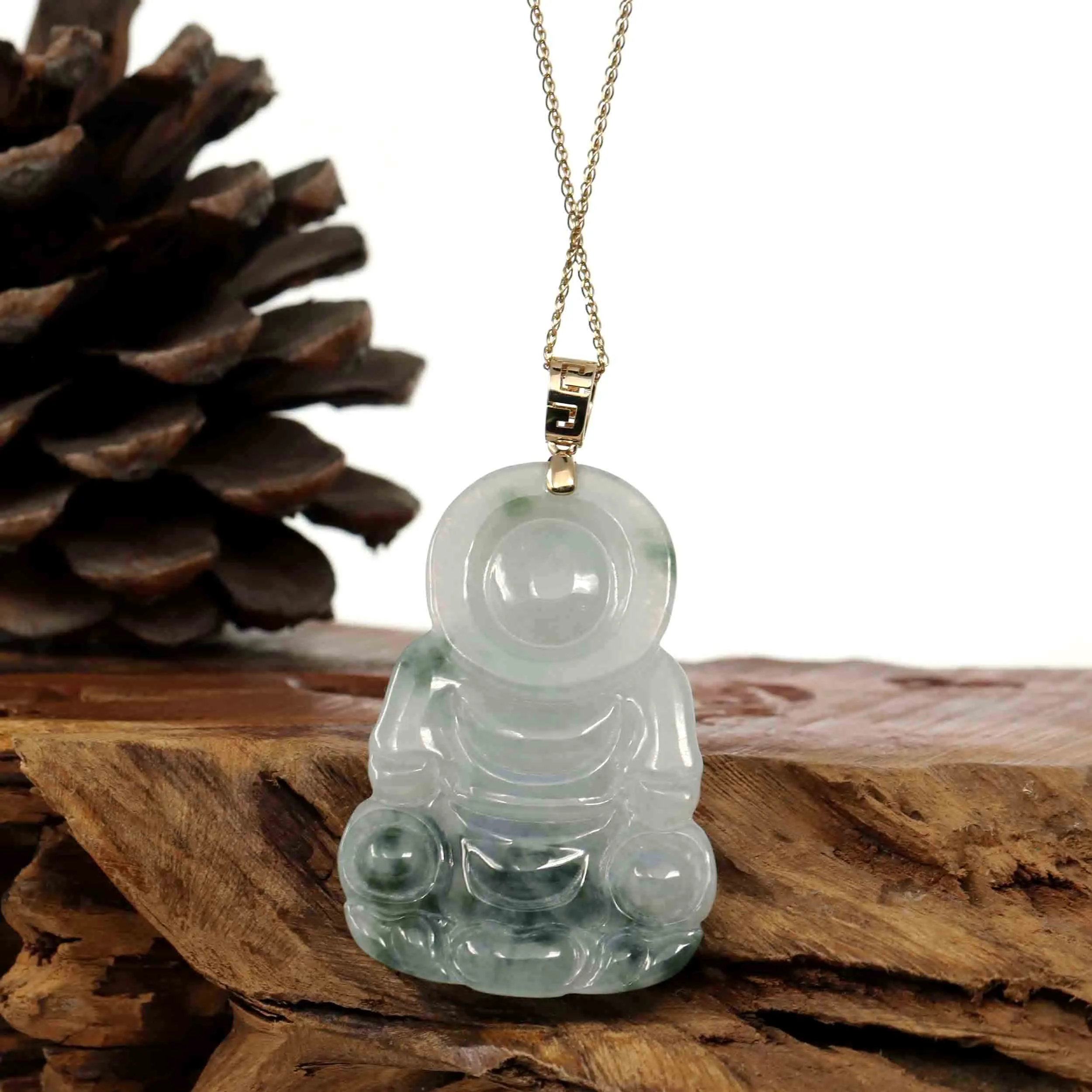 "Goddess of Compassion" Genuine Burmese Ice Blue Jadeite Jade Guanyin Necklace