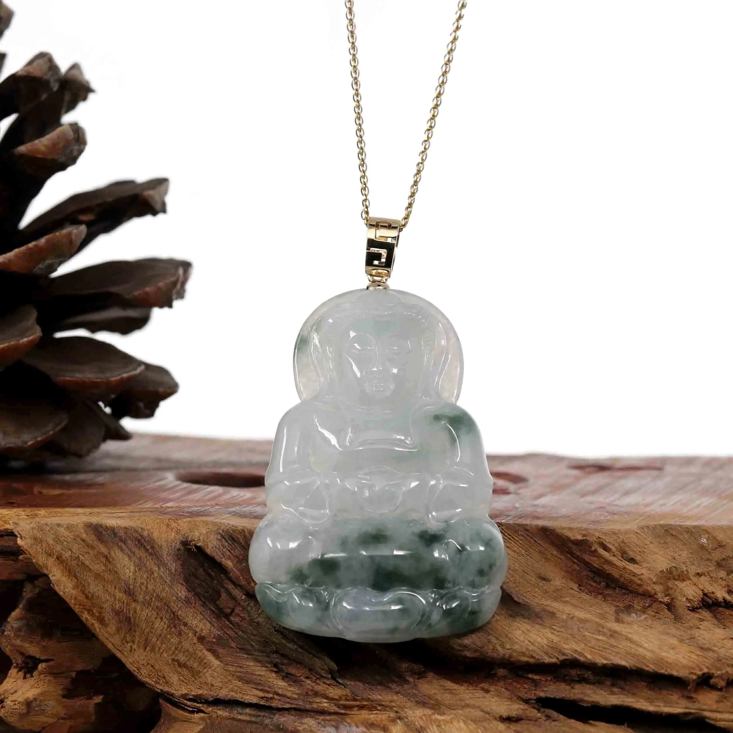 "Goddess of Compassion" Genuine Burmese Ice Blue Jadeite Jade Guanyin Necklace