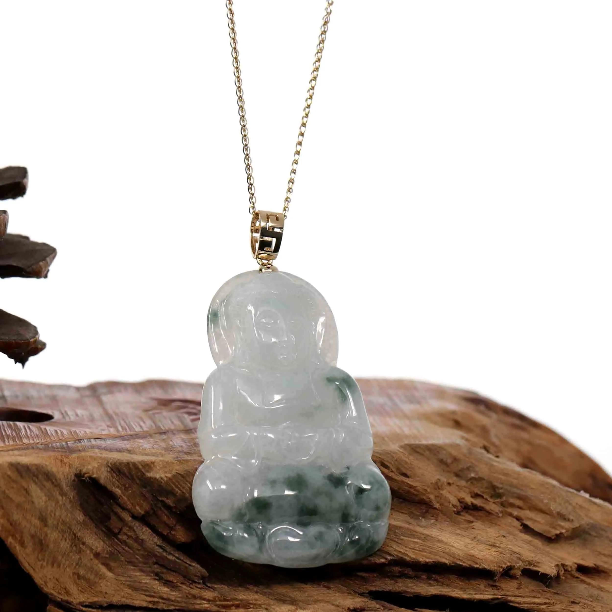 "Goddess of Compassion" Genuine Burmese Ice Blue Jadeite Jade Guanyin Necklace