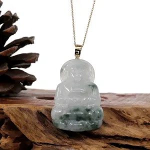 "Goddess of Compassion" Genuine Burmese Ice Blue Jadeite Jade Guanyin Necklace