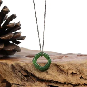 "Good Luck Button" Green Nephrite Jade Pendant Necklace Bamboo Style