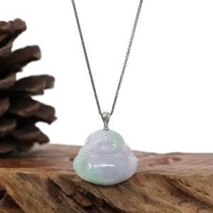 "Laughing Buddha" Genuine Green & Lavender Jadeite Jade With 14k White Gold VS1 Diamonds