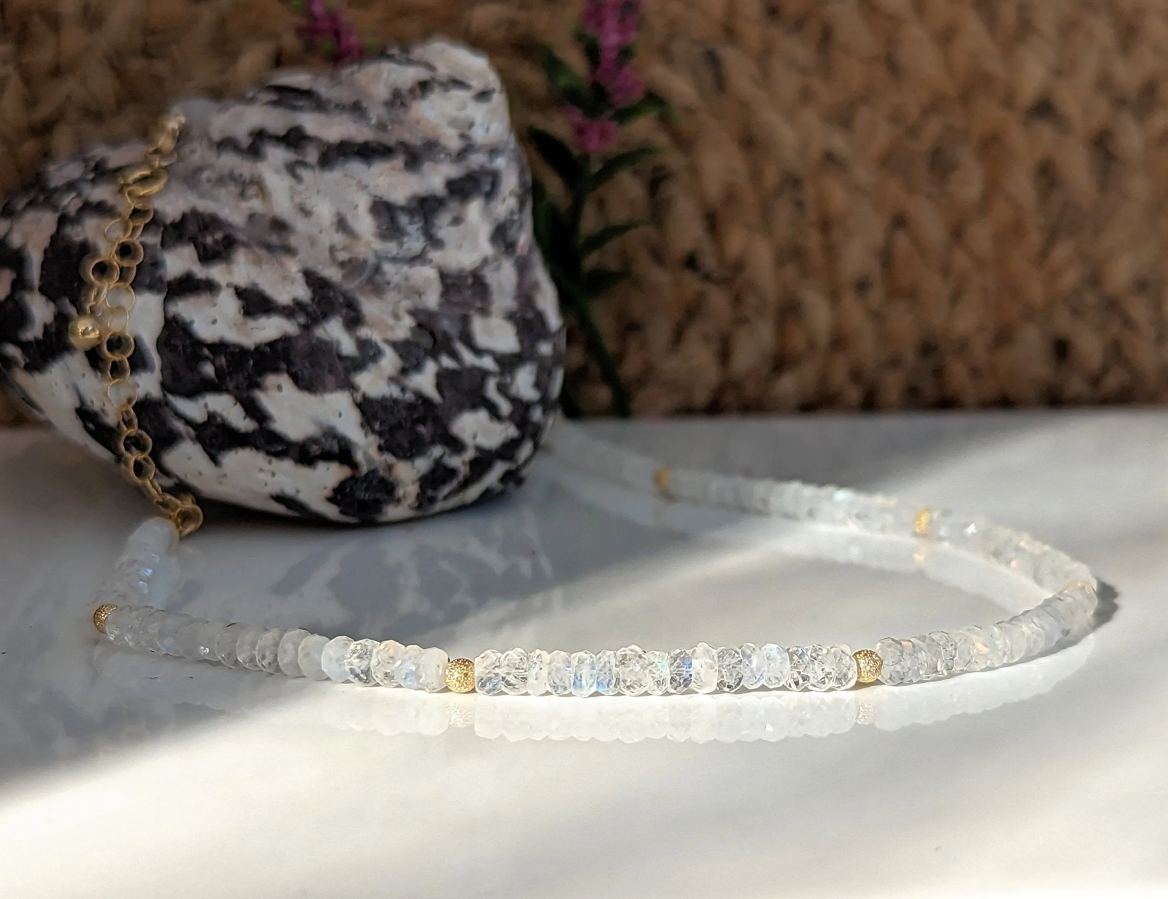 Rainbow Moonstone faceted beaded necklace