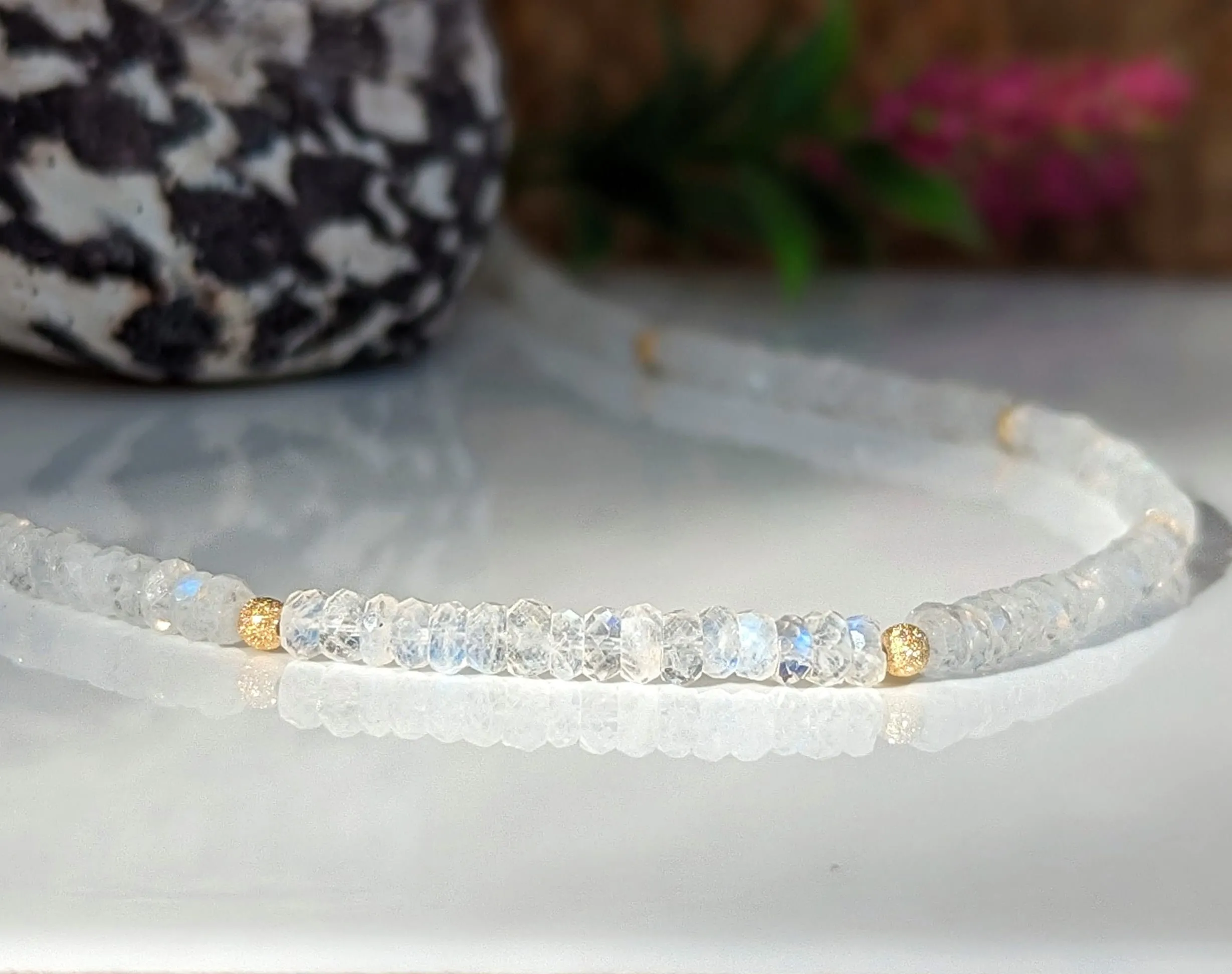Rainbow Moonstone faceted beaded necklace