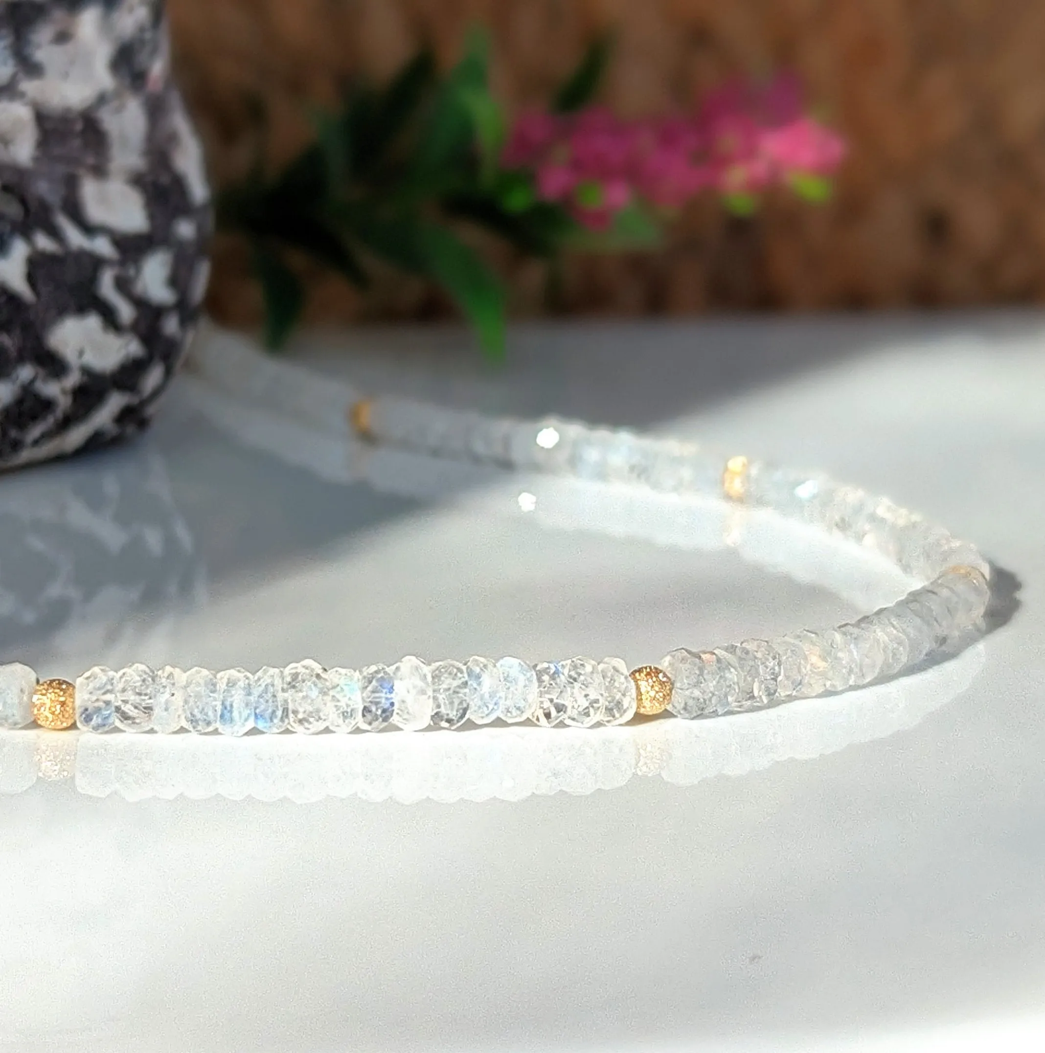 Rainbow Moonstone faceted beaded necklace