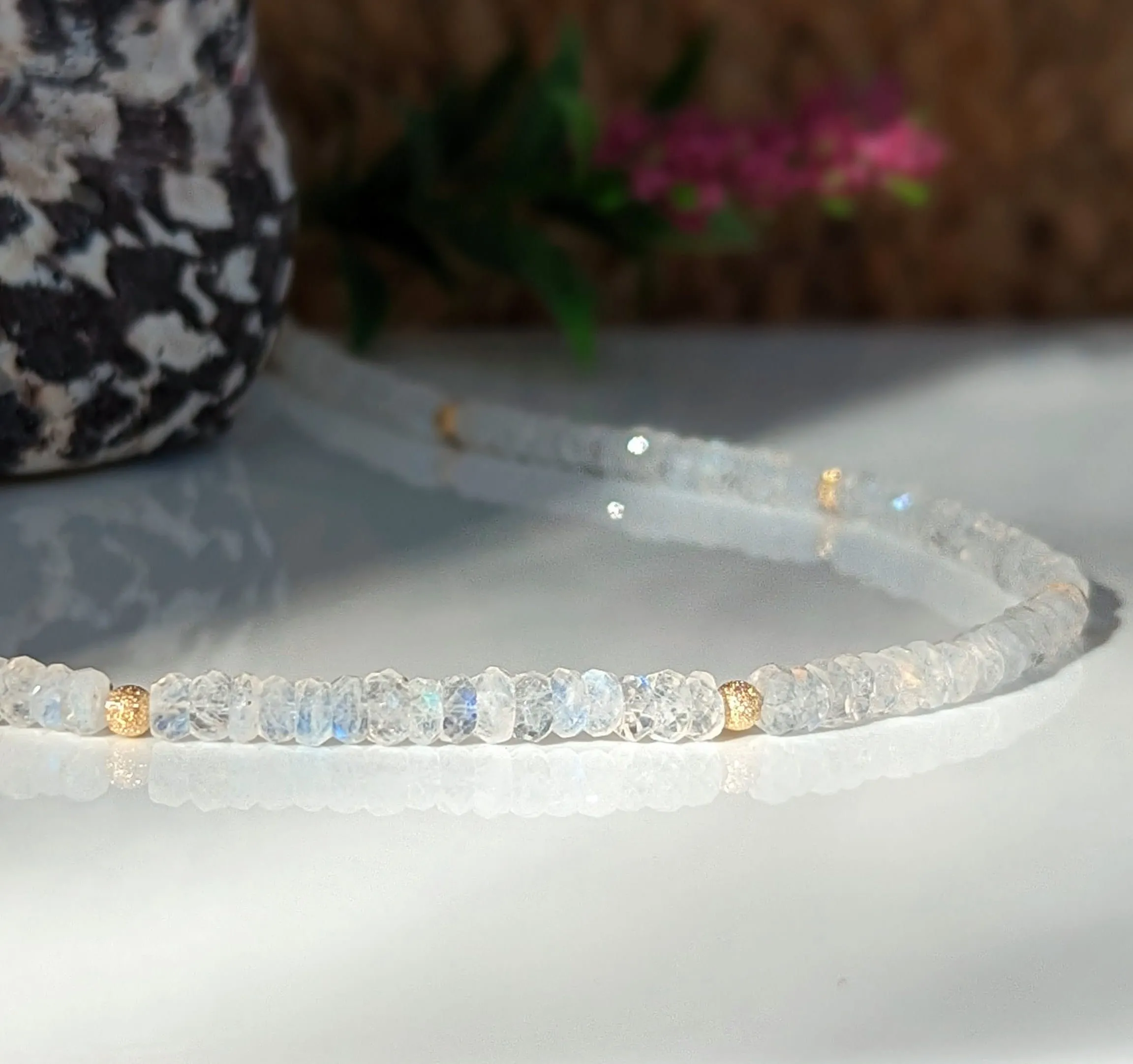 Rainbow Moonstone faceted beaded necklace