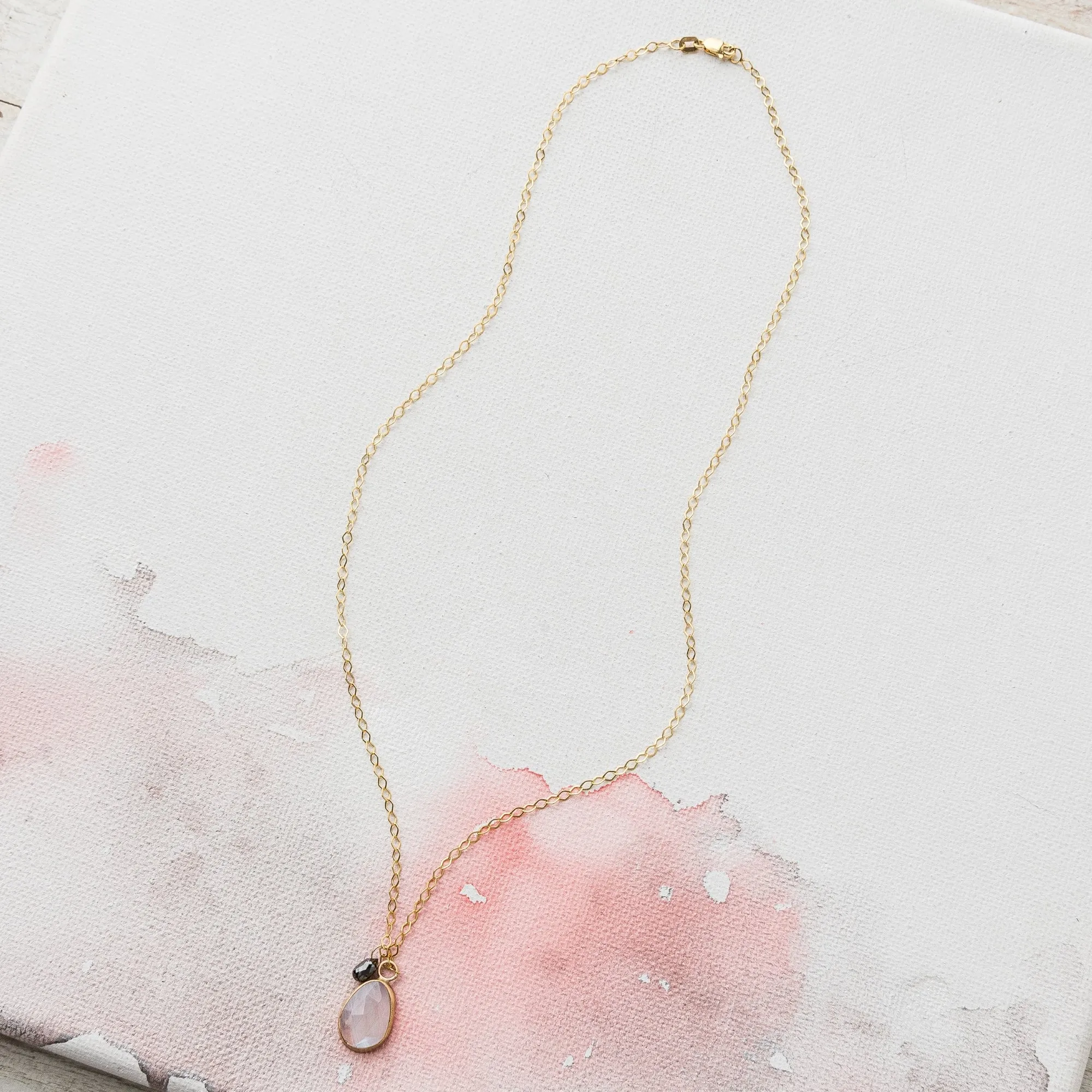 Rainbow Moonstone Necklace with Black Diamond Charm
