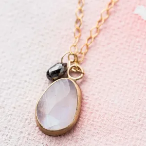 Rainbow Moonstone Necklace with Black Diamond Charm