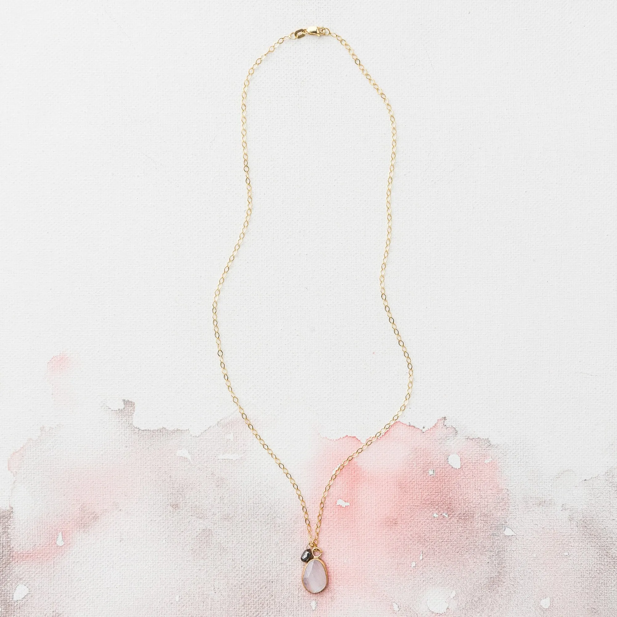 Rainbow Moonstone Necklace with Black Diamond Charm