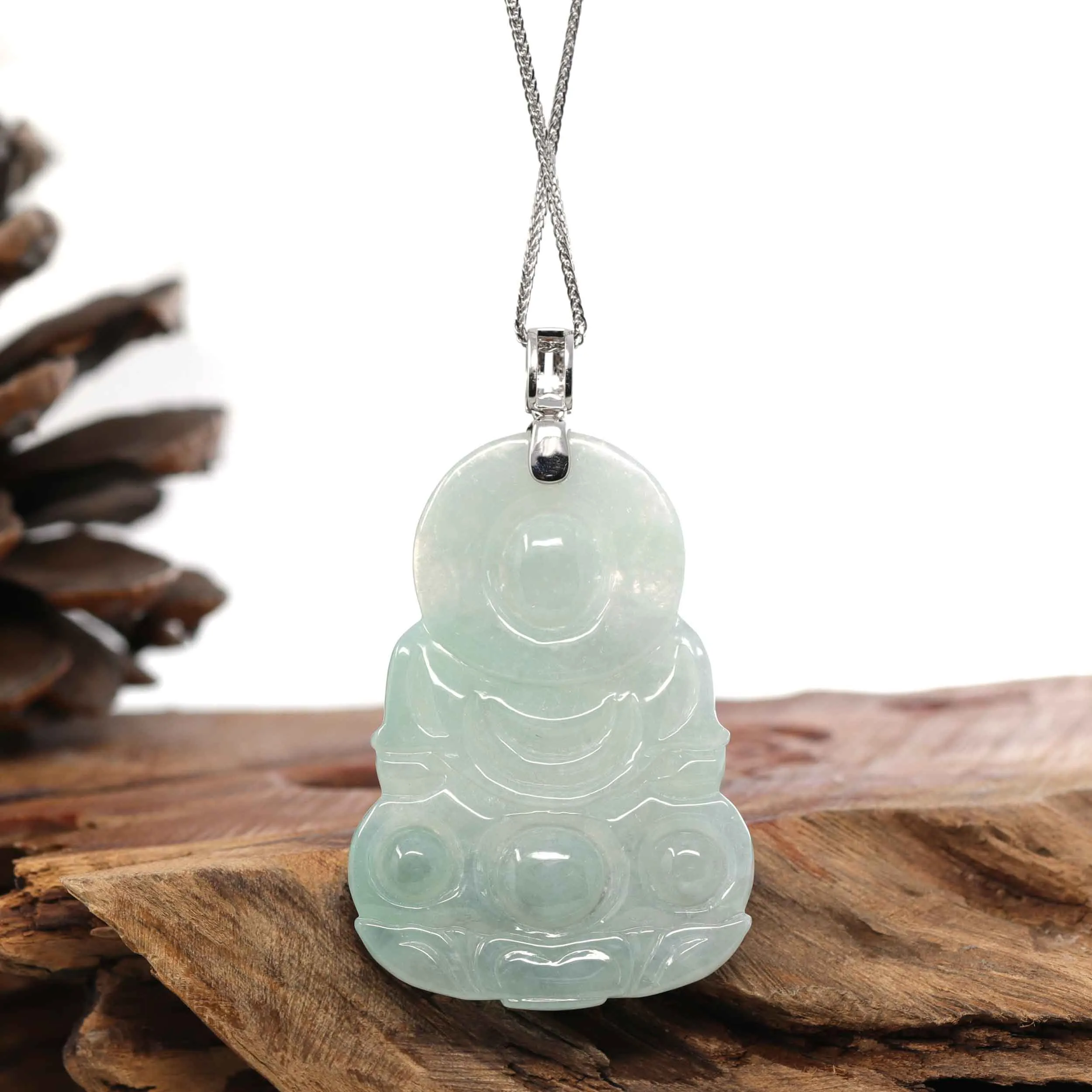 RealJade® 14k "Goddess of Compassion" Genuine Burmese Jadeite Jade Guanyin Pendant With VS1 Diamond Bail