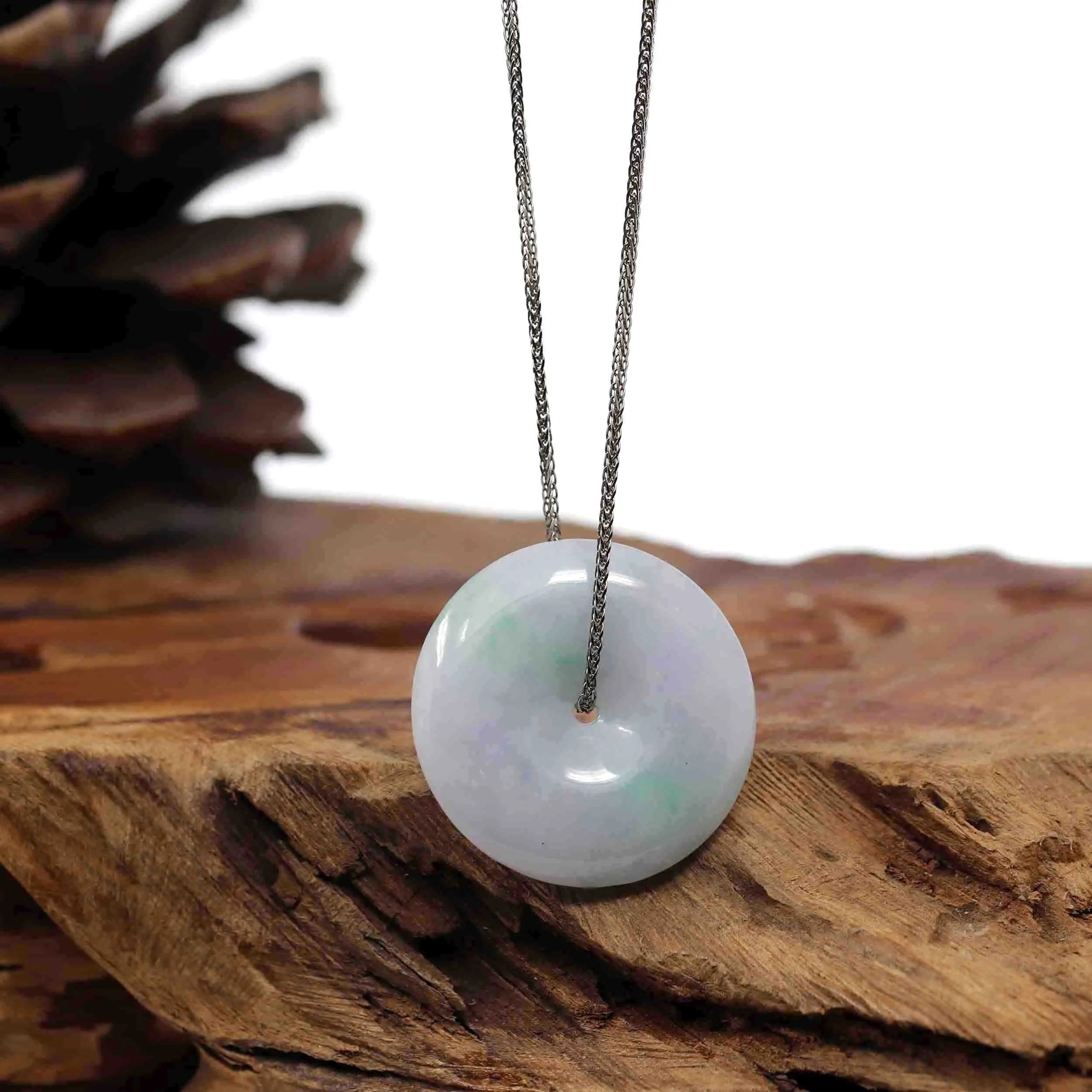 RealJade® Co. "Good Luck Button" Necklace Lavender Jadeite Jade Lucky Ping An Kou Pendant