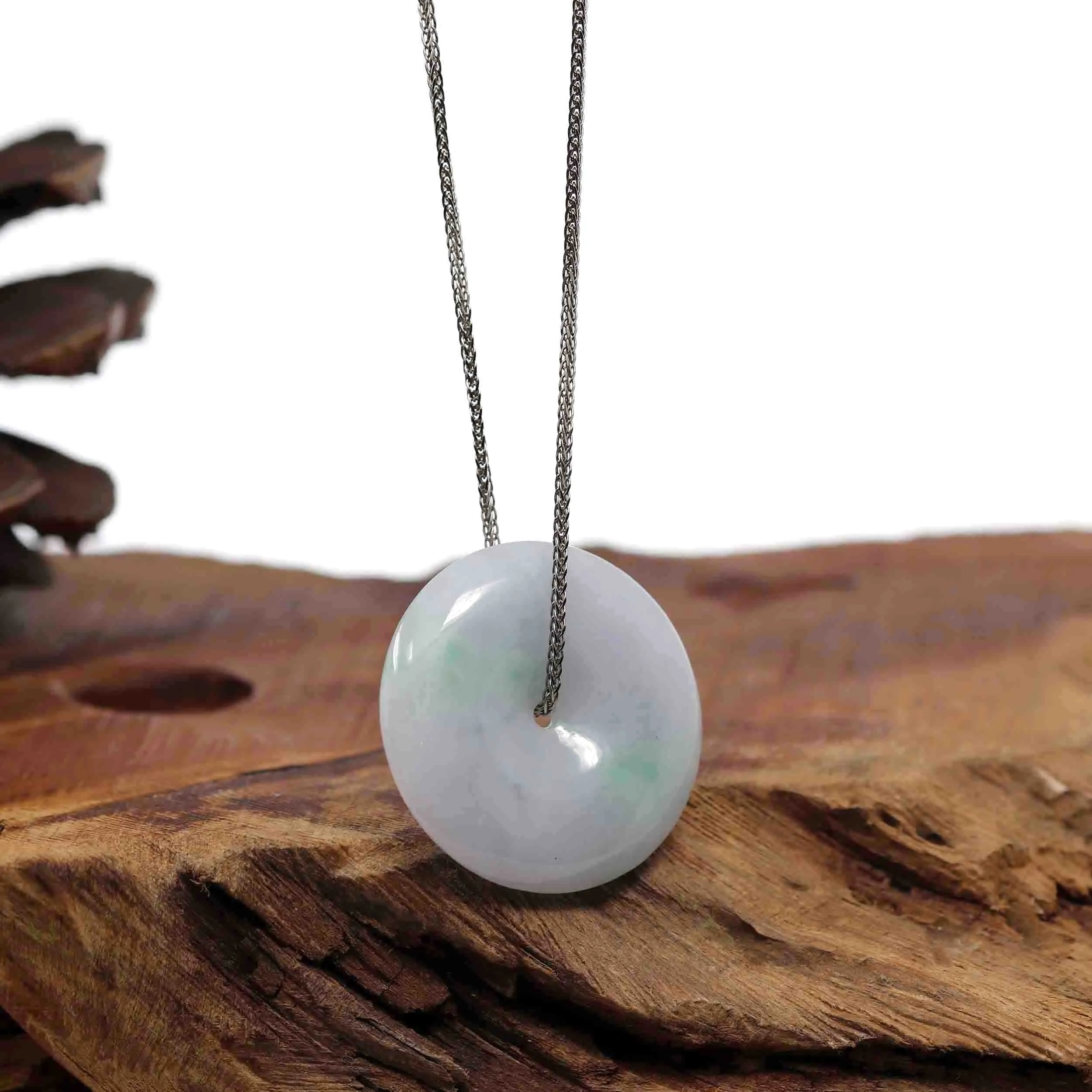 RealJade® Co. "Good Luck Button" Necklace Lavender Jadeite Jade Lucky Ping An Kou Pendant
