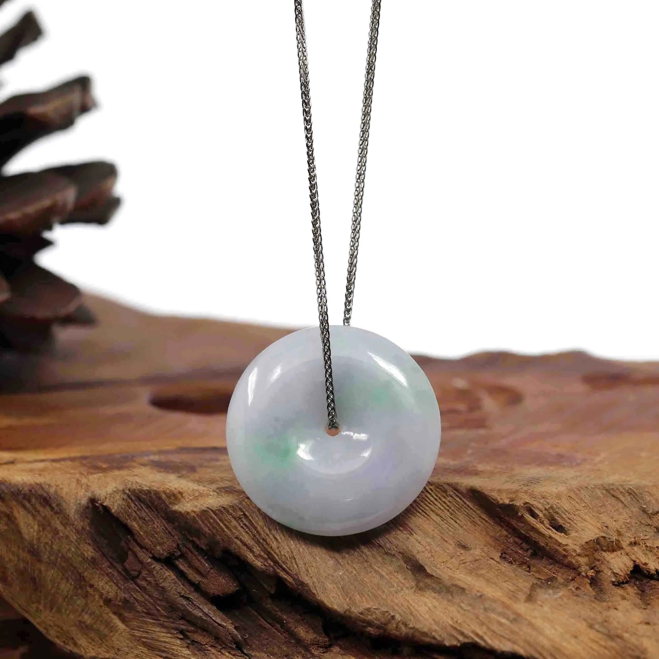 RealJade® Co. "Good Luck Button" Necklace Lavender Jadeite Jade Lucky Ping An Kou Pendant