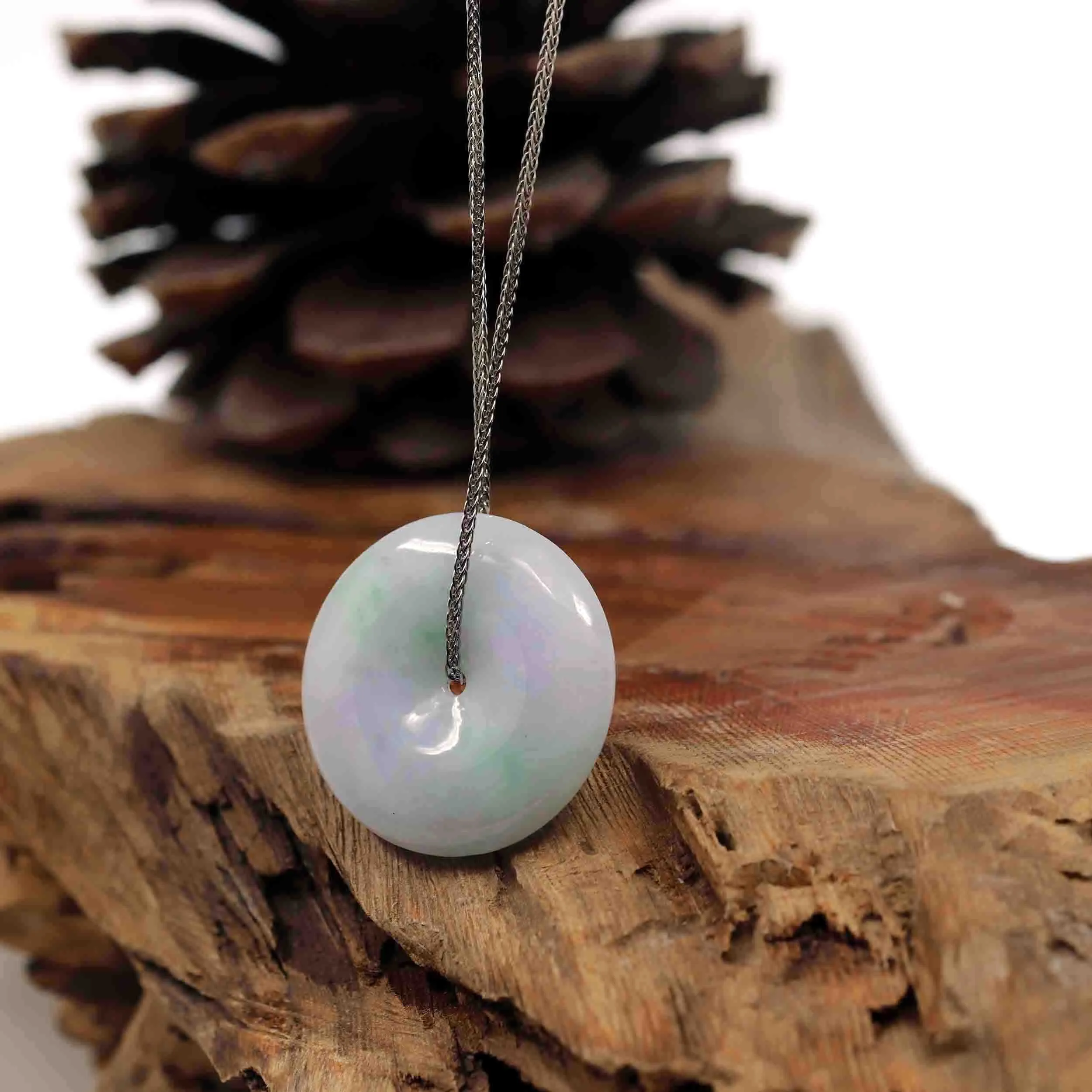 RealJade® Co. "Good Luck Button" Necklace Lavender Jadeite Jade Lucky Ping An Kou Pendant