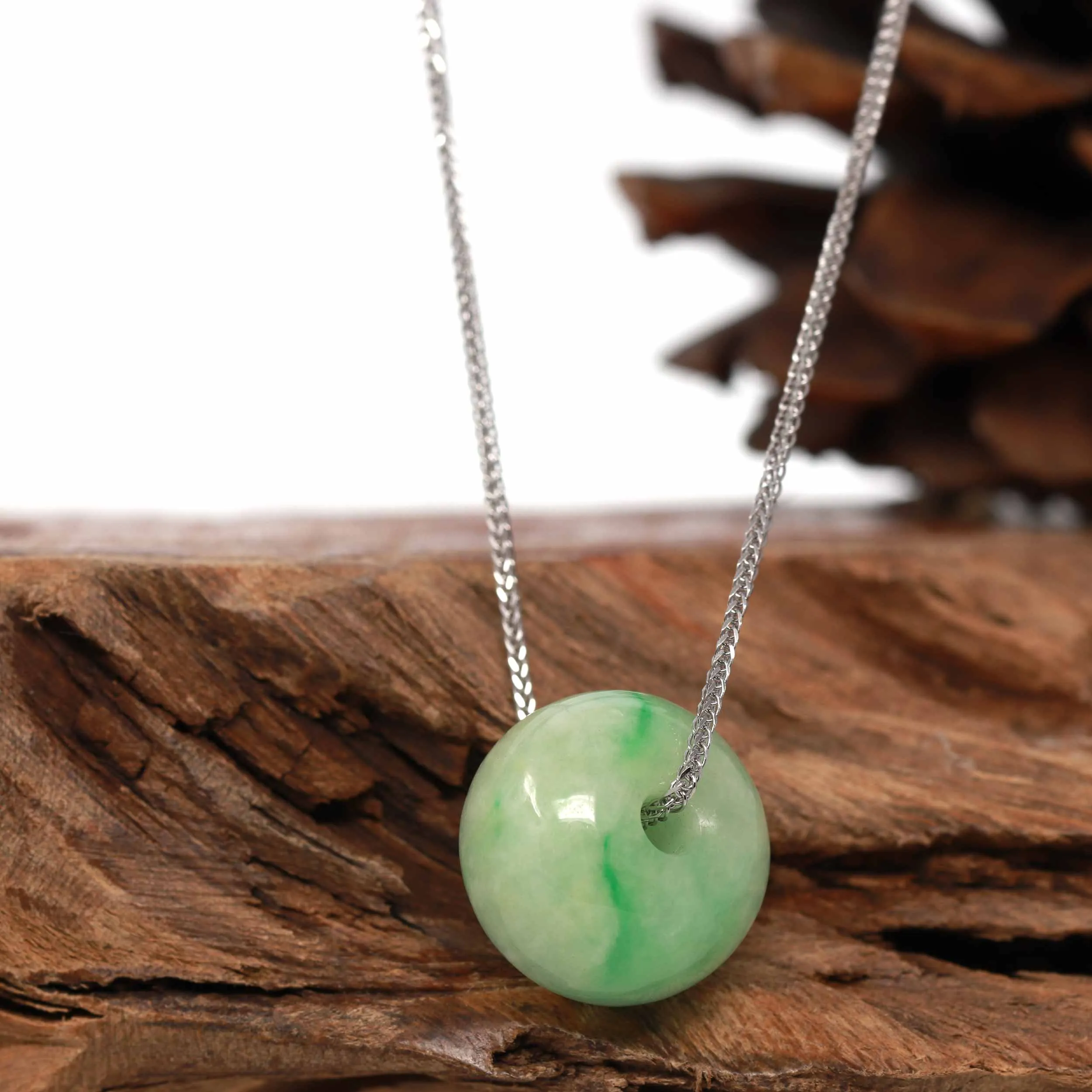 RealJade® Co. "Good Luck Button" Necklace Real Rich Green Jade Lucky KouKou Pendant Necklace
