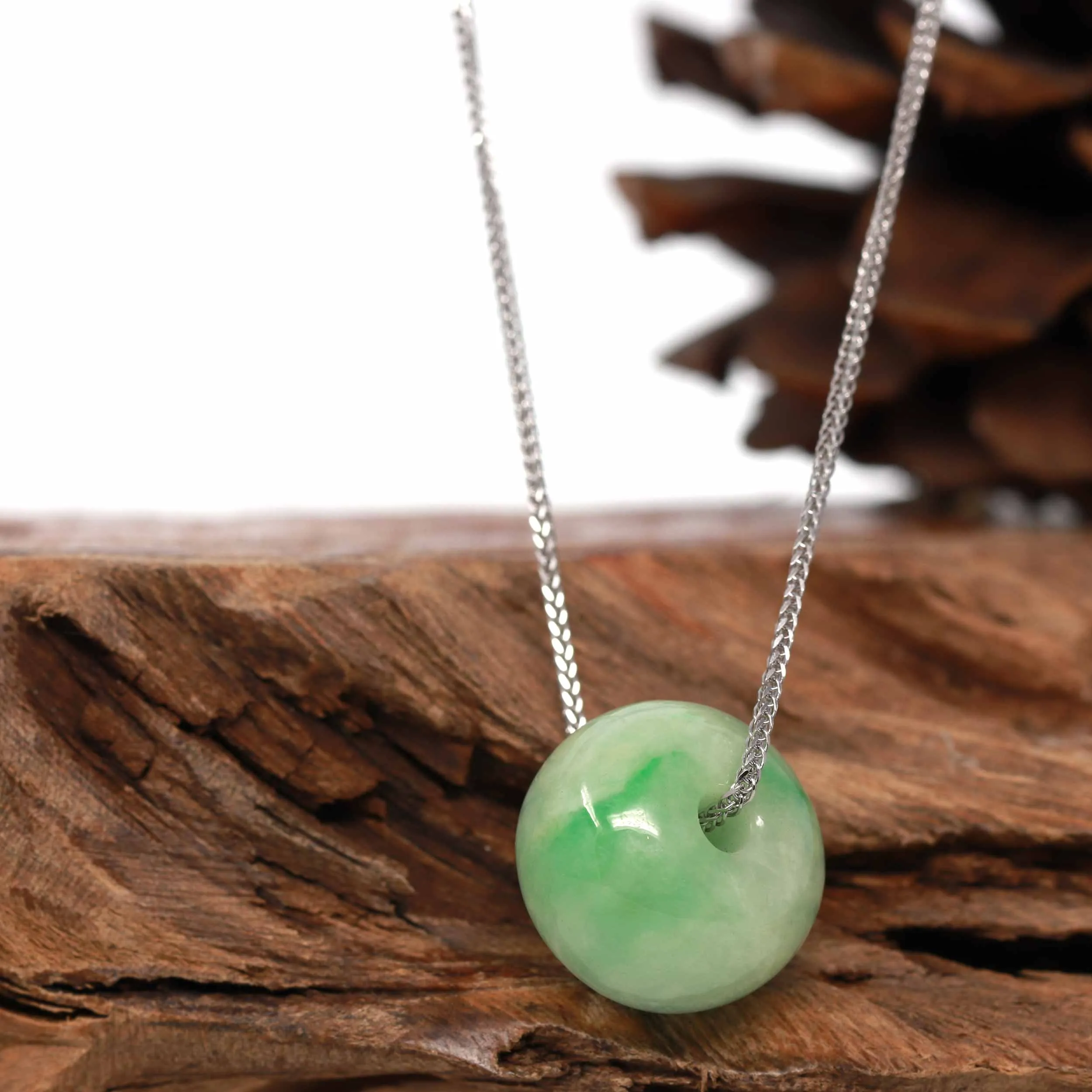 RealJade® Co. "Good Luck Button" Necklace Real Rich Green Jade Lucky KouKou Pendant Necklace