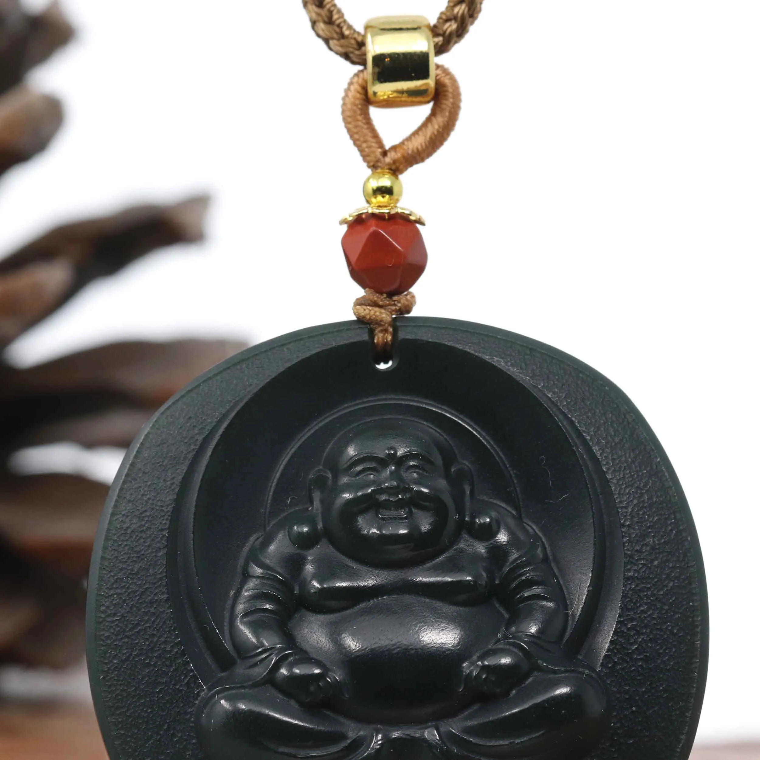 RealJade® Co. "Happy Buddha" Genuine Black Jade Pendant Necklace With Adjustable String