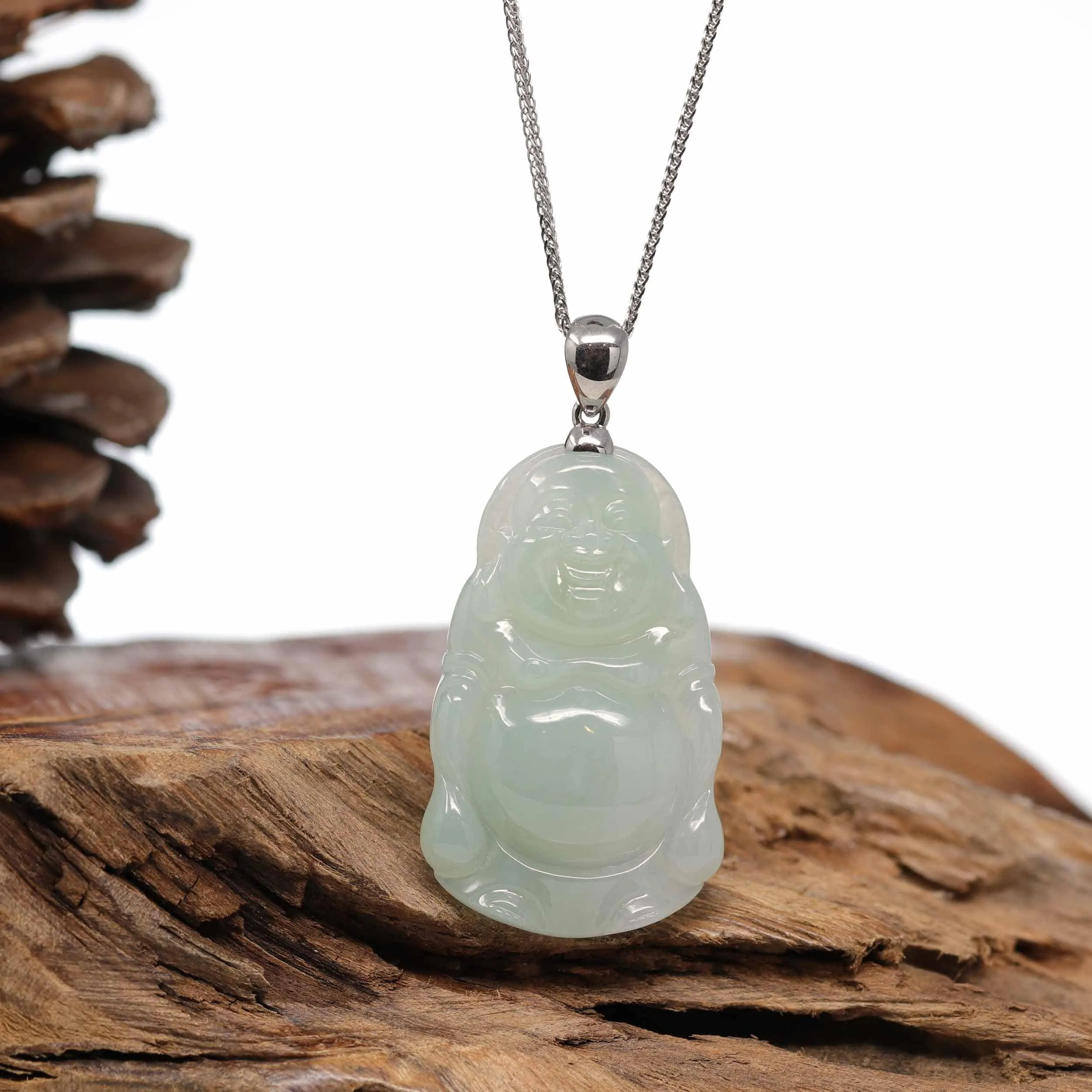 RealJade® Co. "Standing Buddha" Genuine Green Jadeite Buddha Pendant Necklace With Silver  Bail
