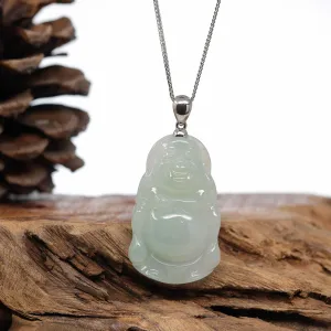 RealJade® Co. "Standing Buddha" Genuine Green Jadeite Buddha Pendant Necklace With Silver  Bail