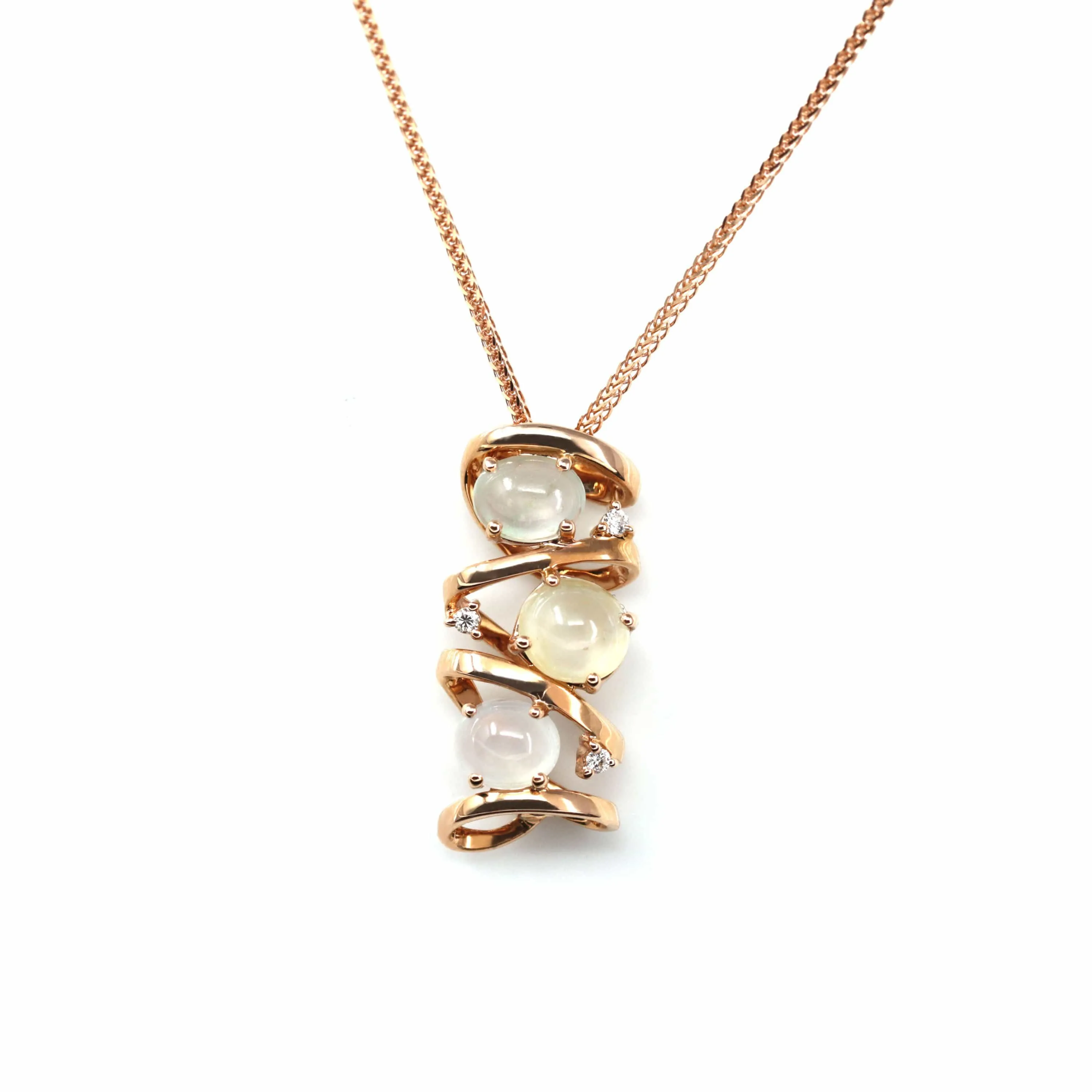 RealJade® "Alice" 18k Rose Gold Ice Jadeite Jade Diamond Pendant Necklace