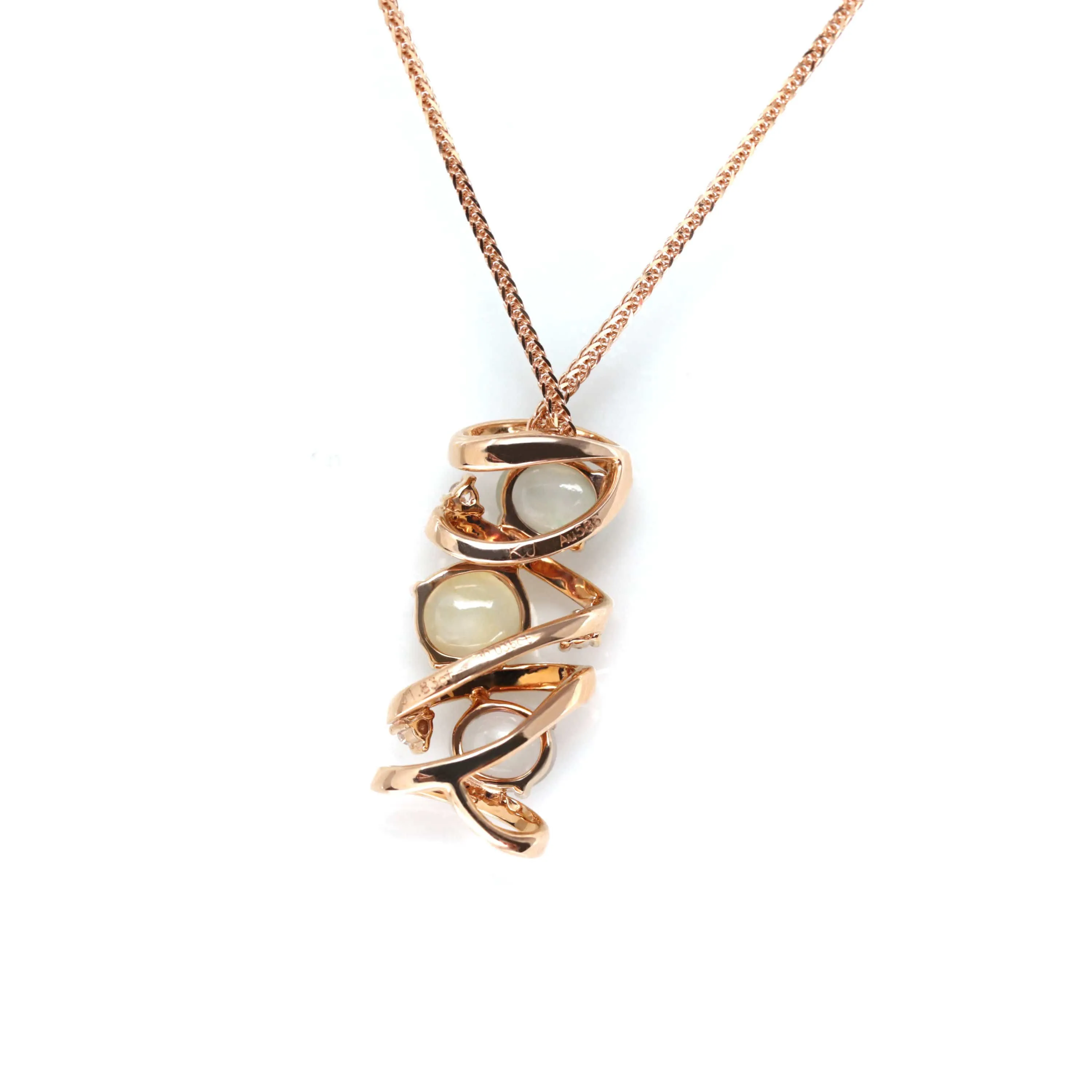 RealJade® "Alice" 18k Rose Gold Ice Jadeite Jade Diamond Pendant Necklace