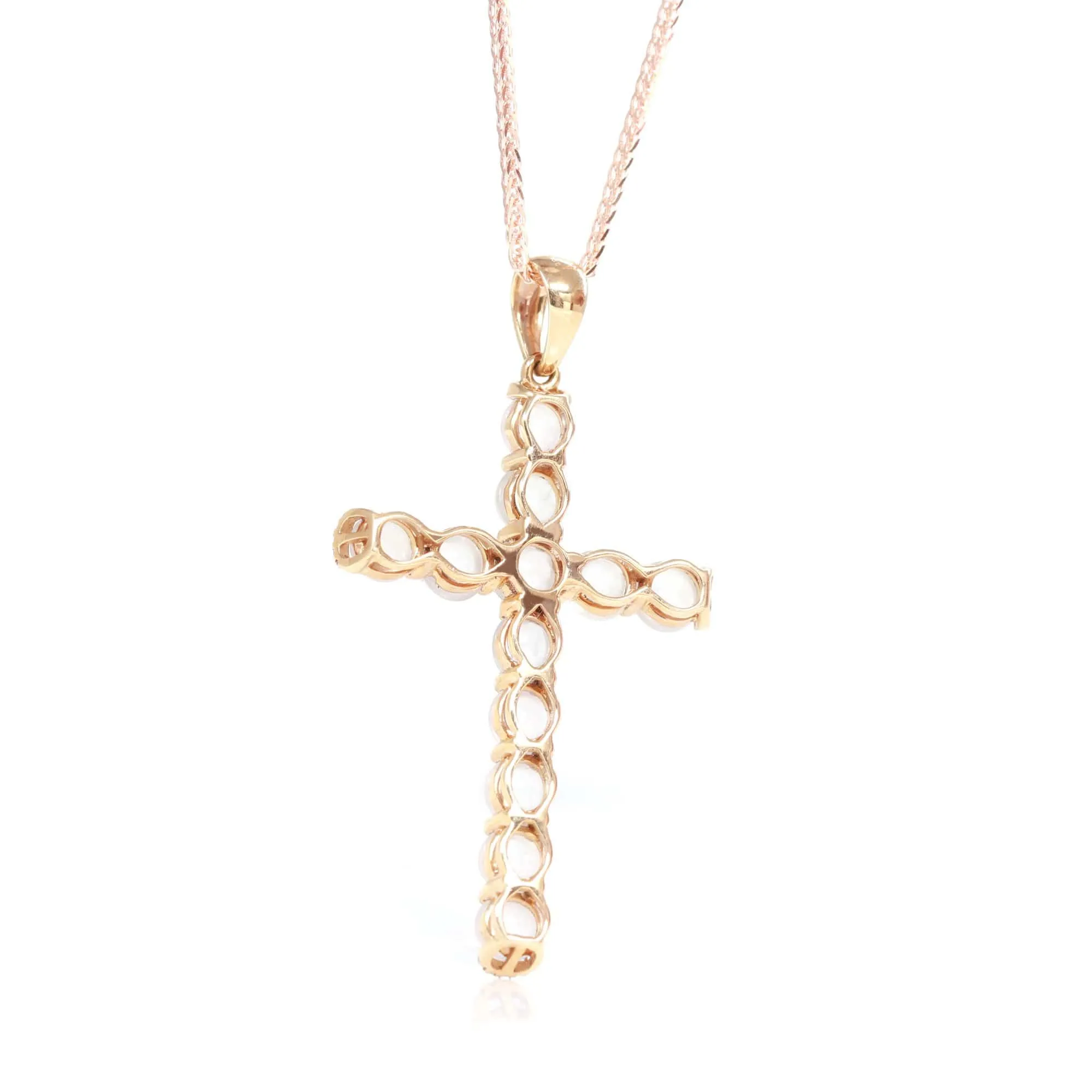 RealJade® "Ice Jade Cross" 18k Rose Gold Ice Jadeite Jade Diamond Cross Pendant Necklace