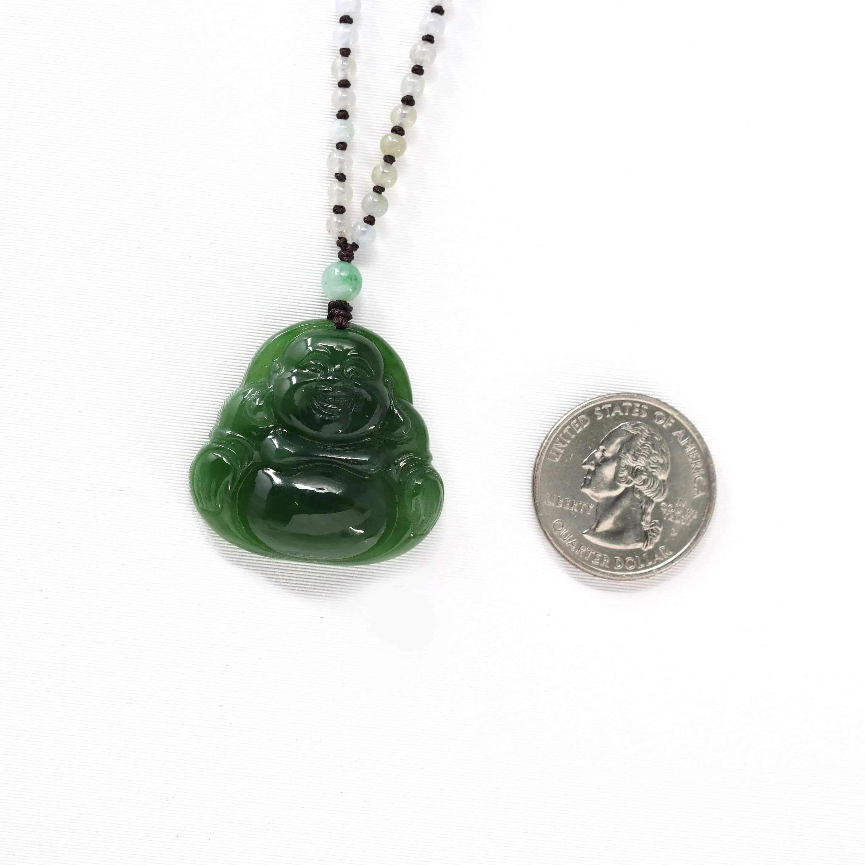 RealJade® "Laughing Buddha" With Classic Beads Necklace Genuine Nephrite Green Jade Buddha Pendant Necklace High-end