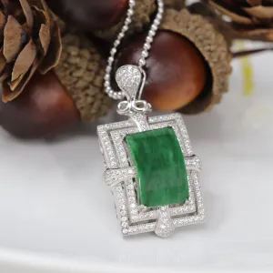 RealJade® "Leah" Sterling Silver Natural Burmese Jadeite Deep Green Necklace with Zircon
