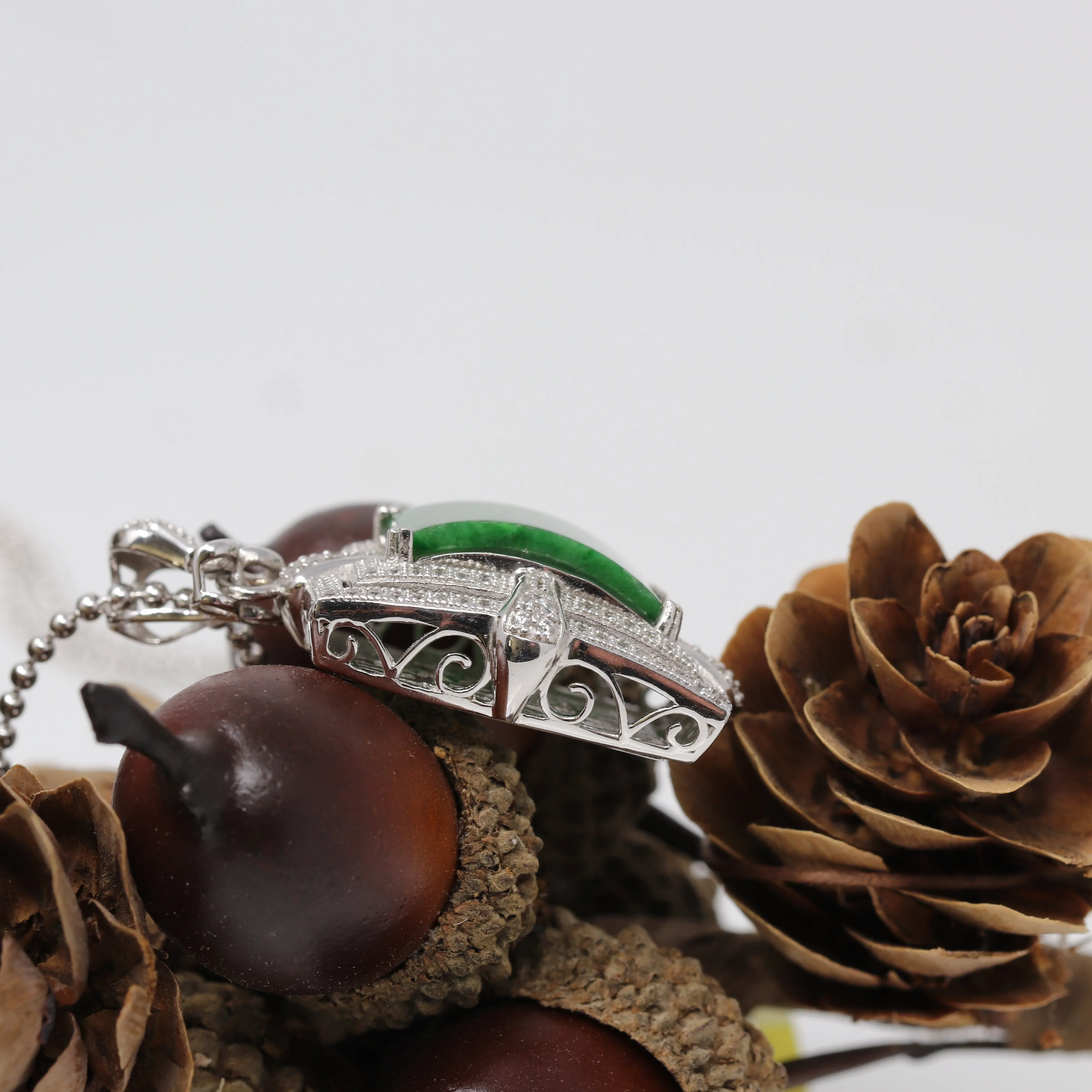 RealJade® "Leah" Sterling Silver Natural Burmese Jadeite Deep Green Necklace with Zircon