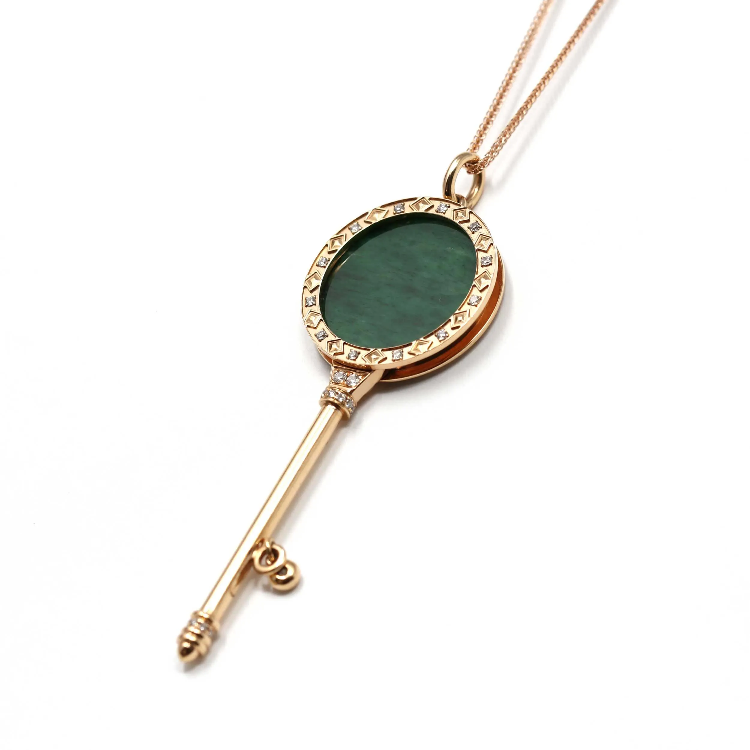 RealJade® "Lucky Key" 18k Rose Gold Jadeite Jade Key Pendant Necklace With Diamond