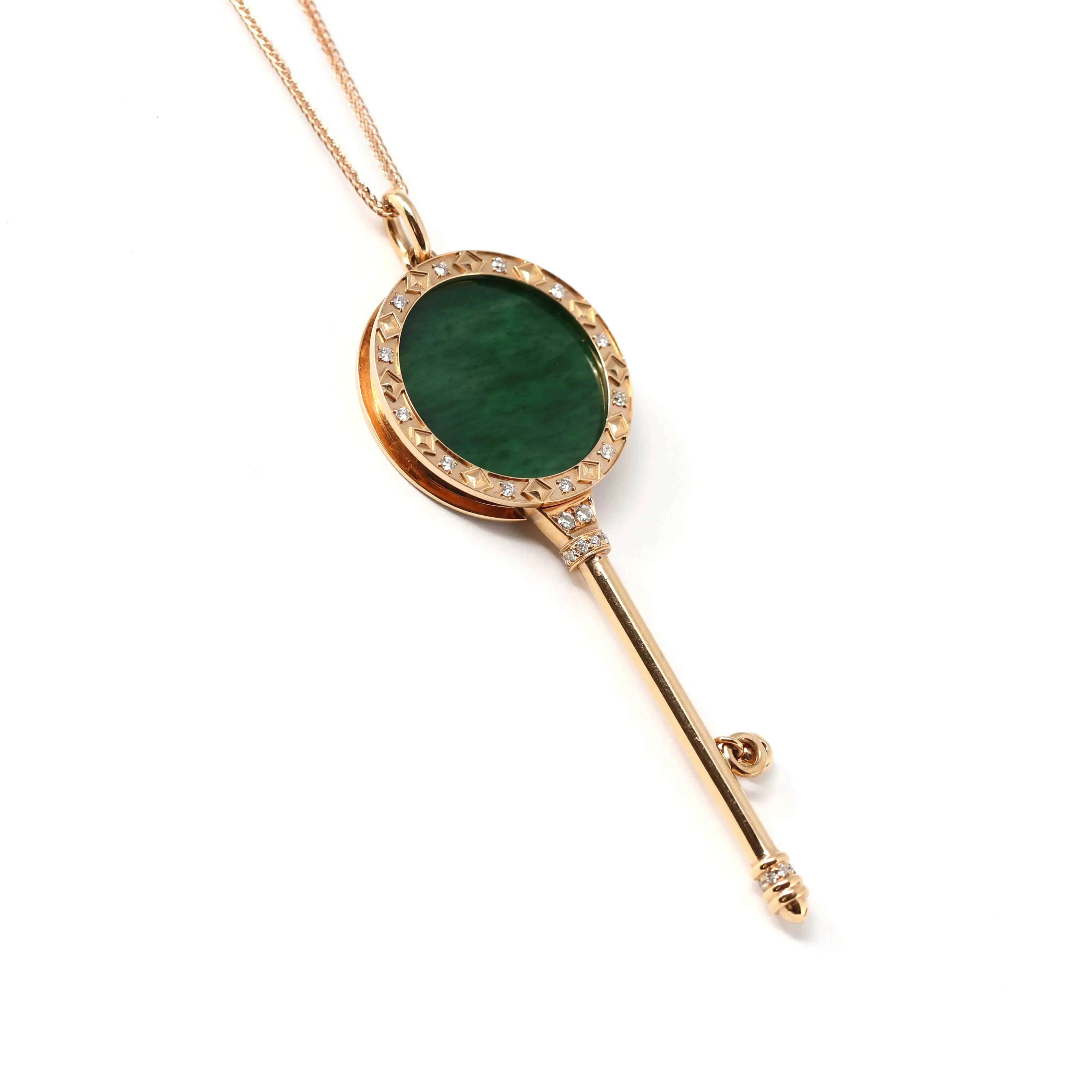 RealJade® "Lucky Key" 18k Rose Gold Jadeite Jade Key Pendant Necklace With Diamond