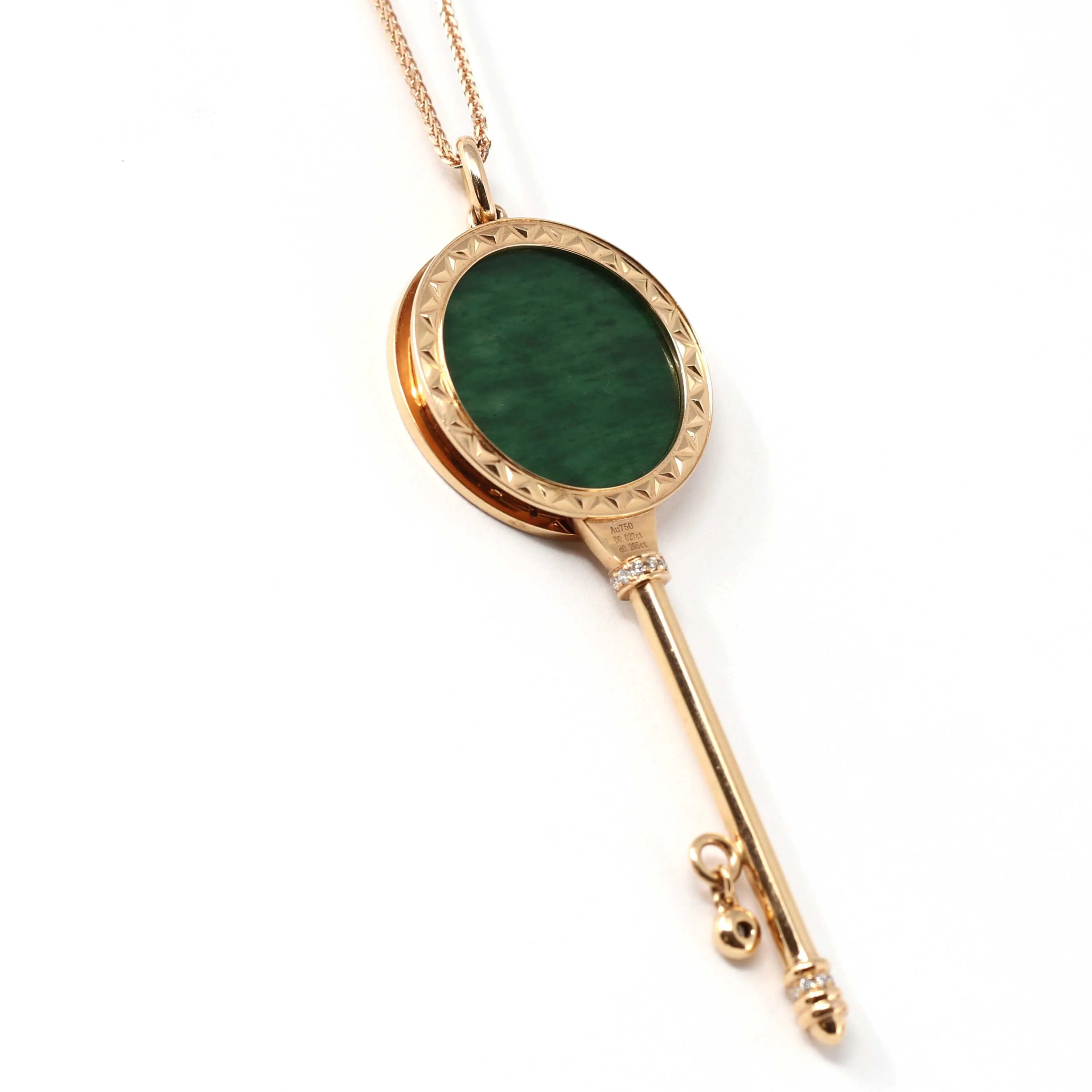 RealJade® "Lucky Key" 18k Rose Gold Jadeite Jade Key Pendant Necklace With Diamond